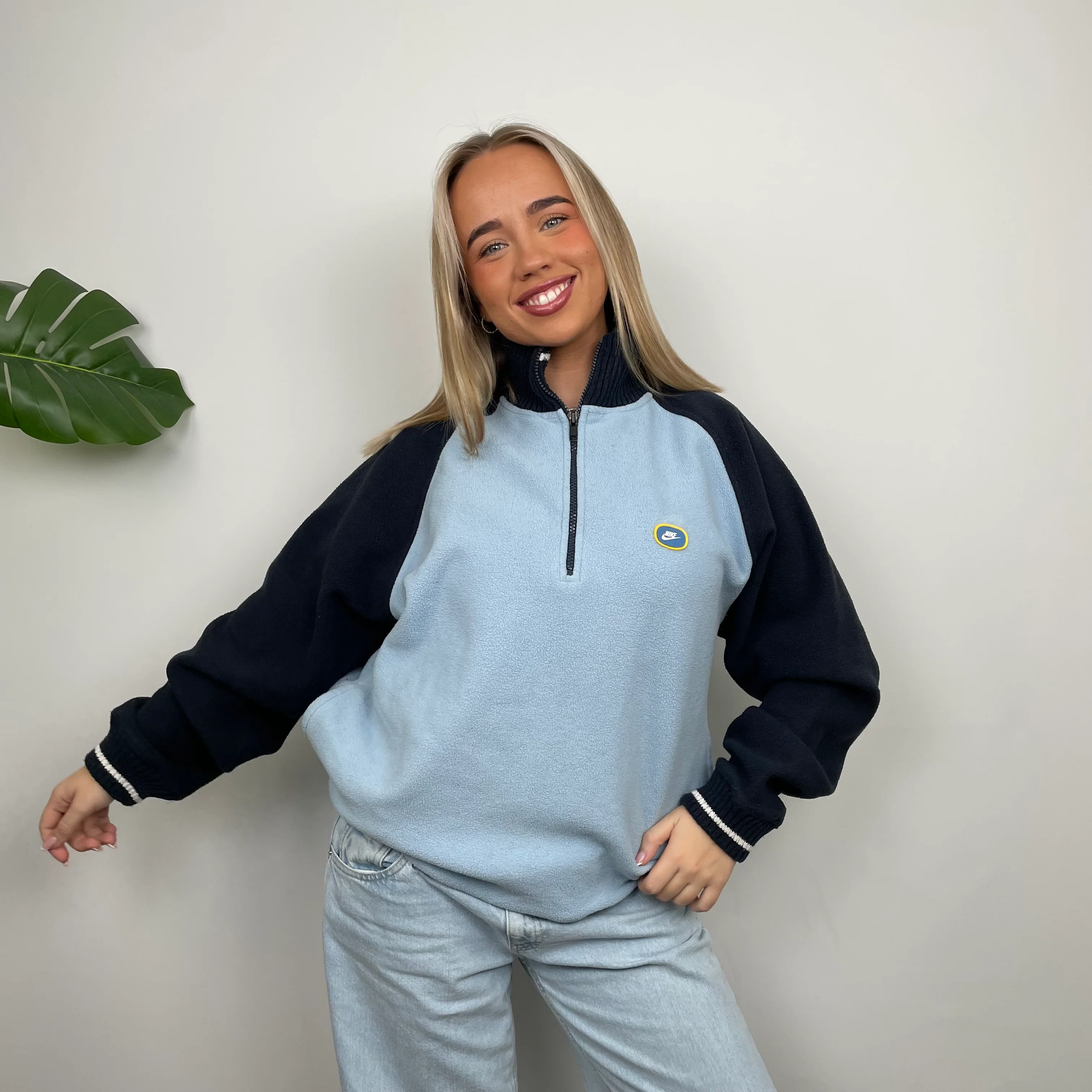 Nike RARE Baby Blue Embroidered Spell Out Quarter Zip Sweatshirt (L) - Image 4