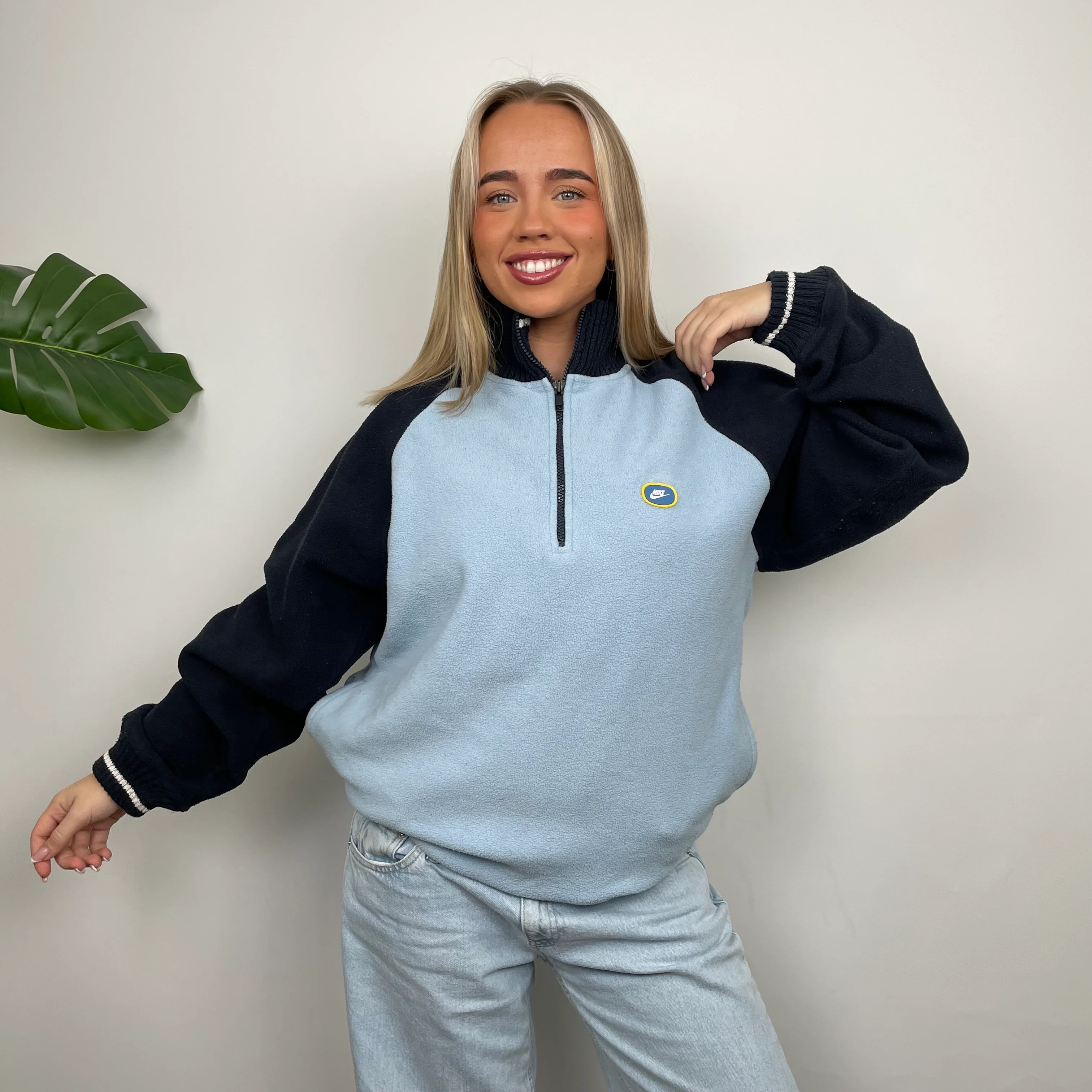 Nike RARE Baby Blue Embroidered Spell Out Quarter Zip Sweatshirt (L) - Image 5