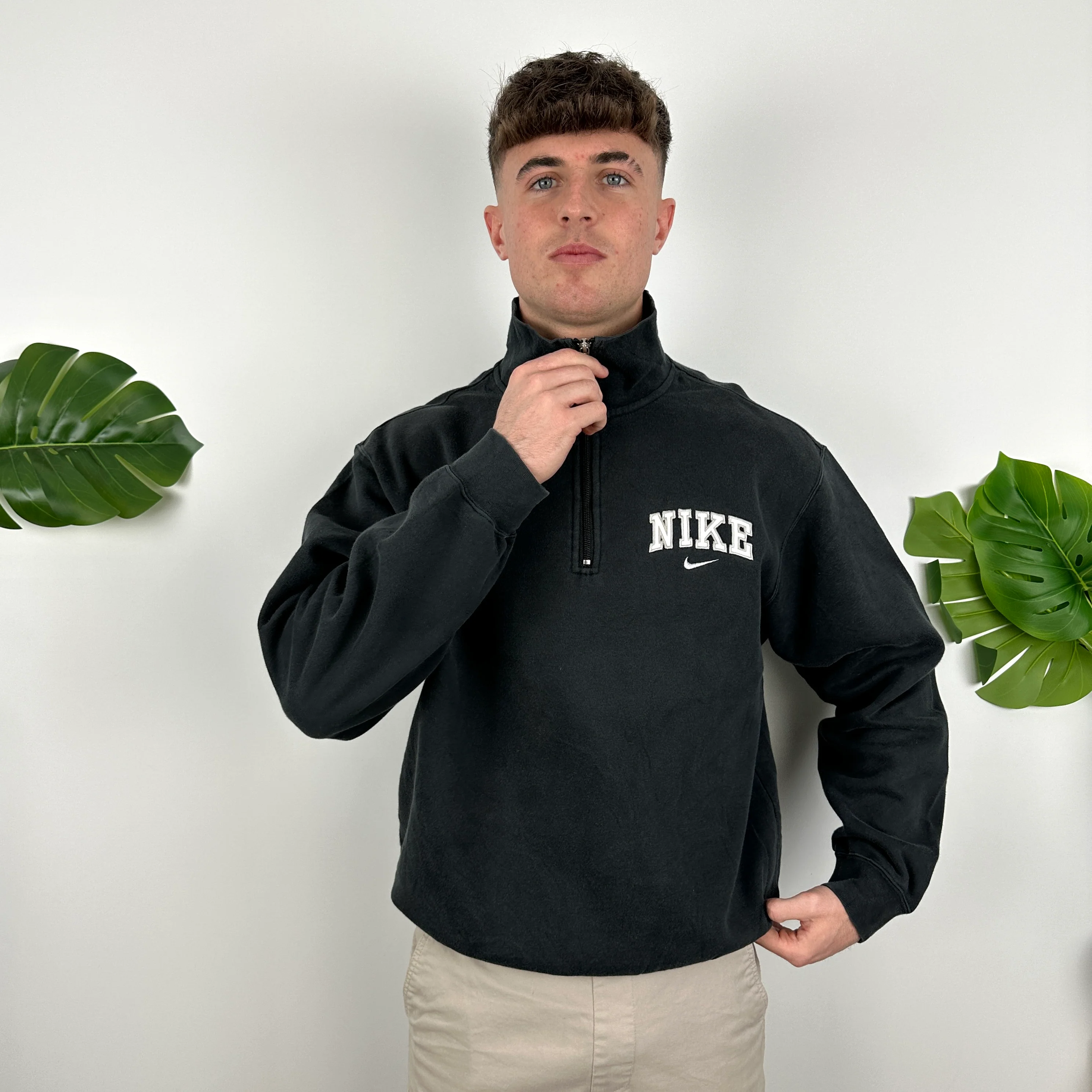 Nike RARE Black Embroidered Spell Out Quarter Zip Sweatshirt (L) - Image 3