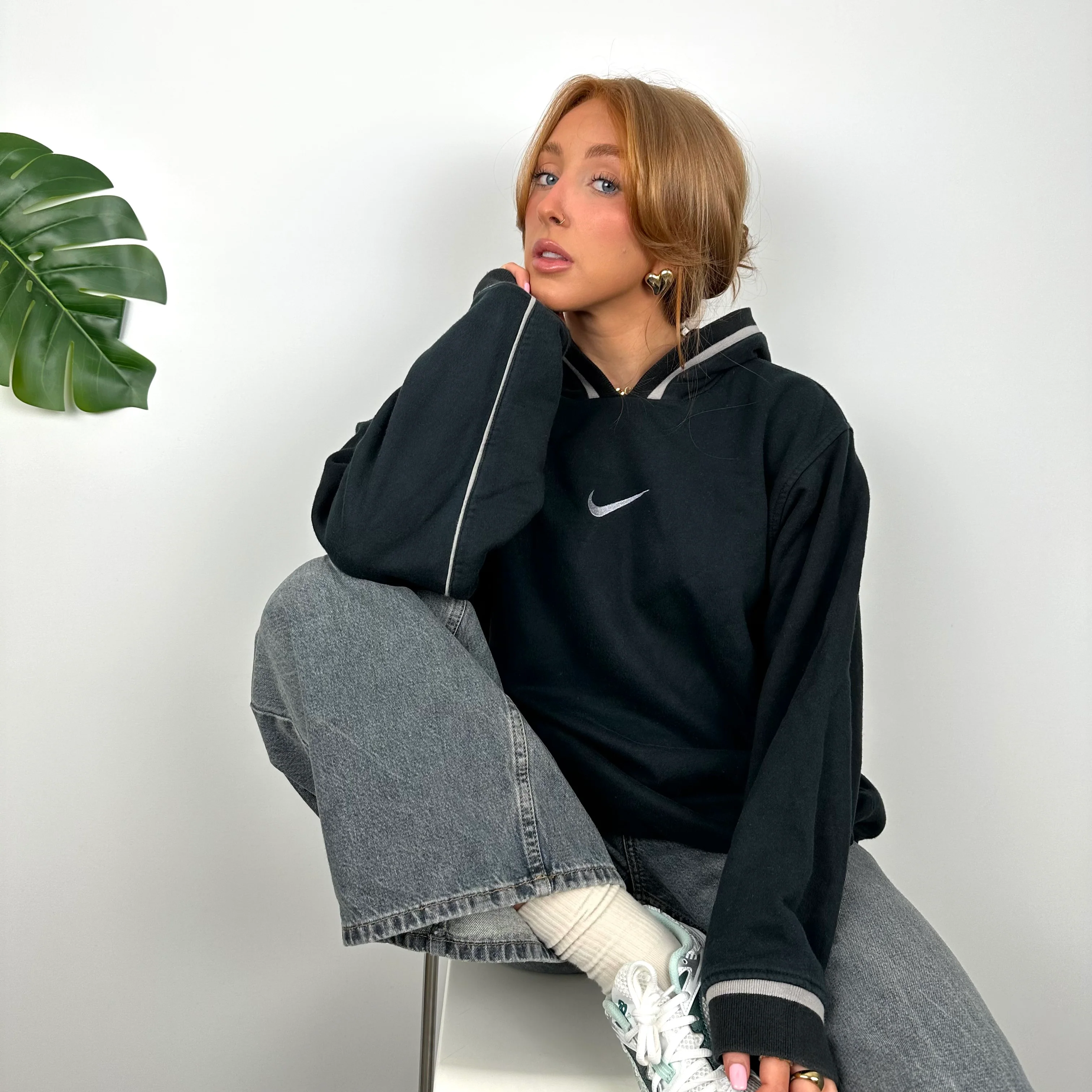 Nike RARE Black Embroidered Swoosh Hoodie (L) - Image 3