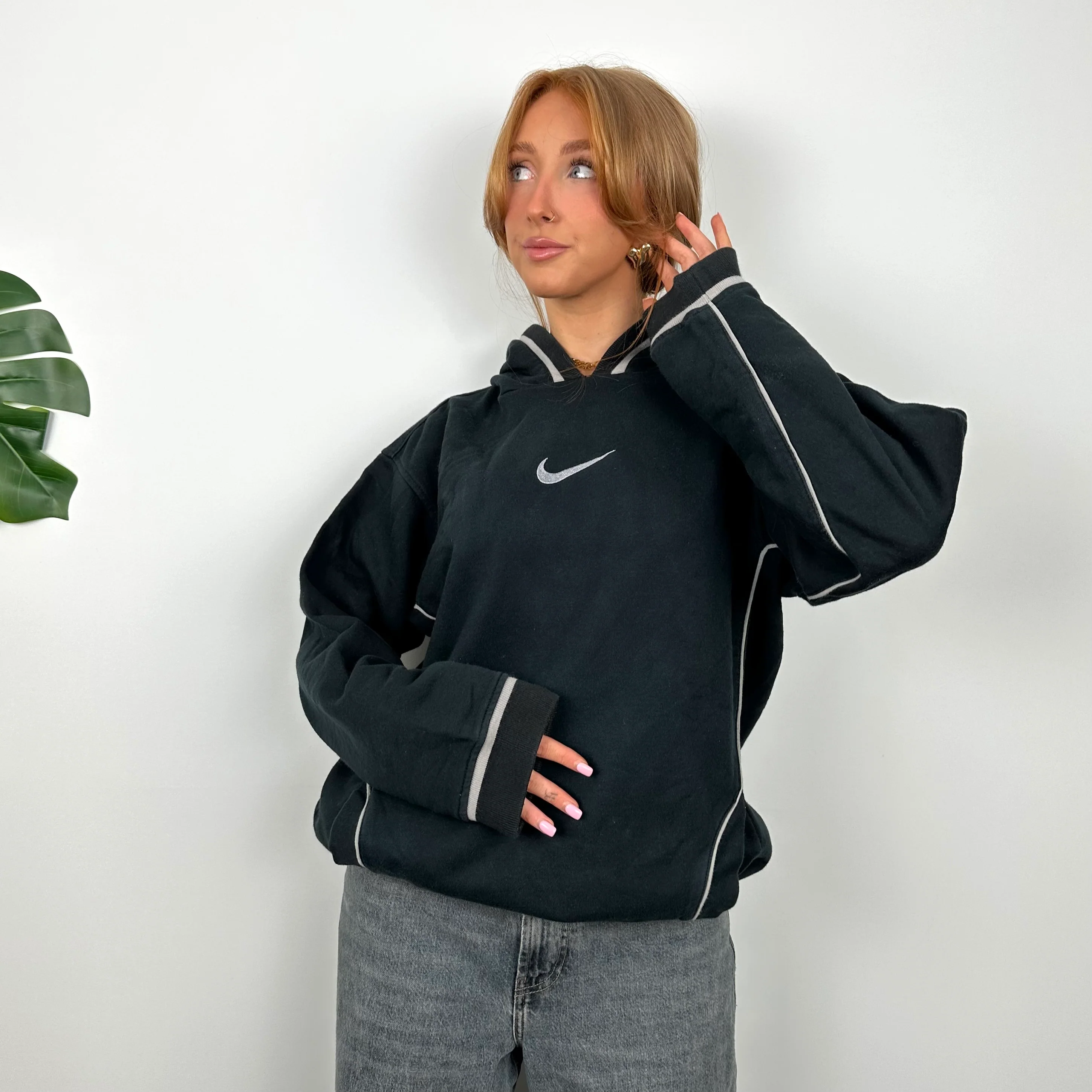 Nike RARE Black Embroidered Swoosh Hoodie (L) - Image 5