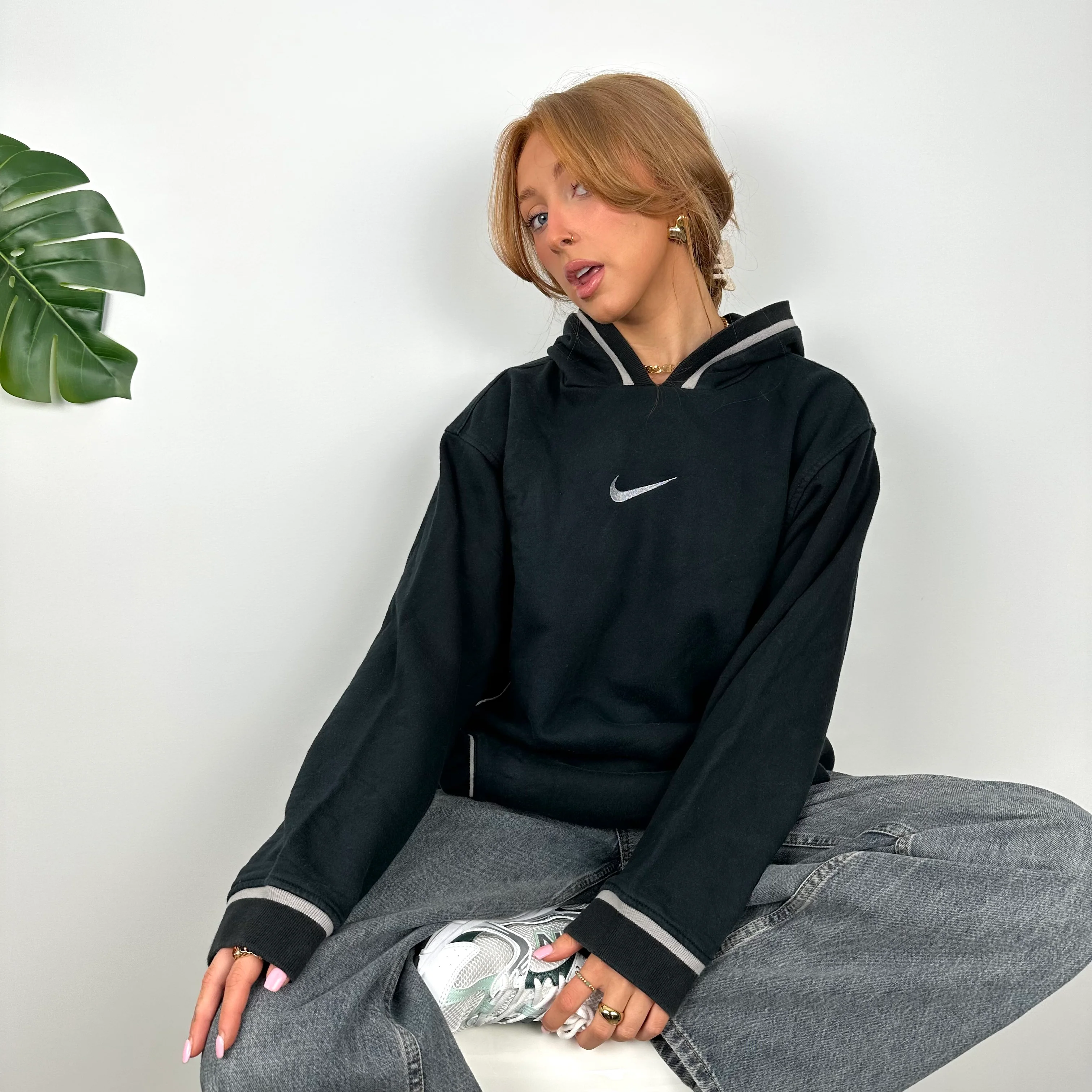 Nike RARE Black Embroidered Swoosh Hoodie (L) - Image 7