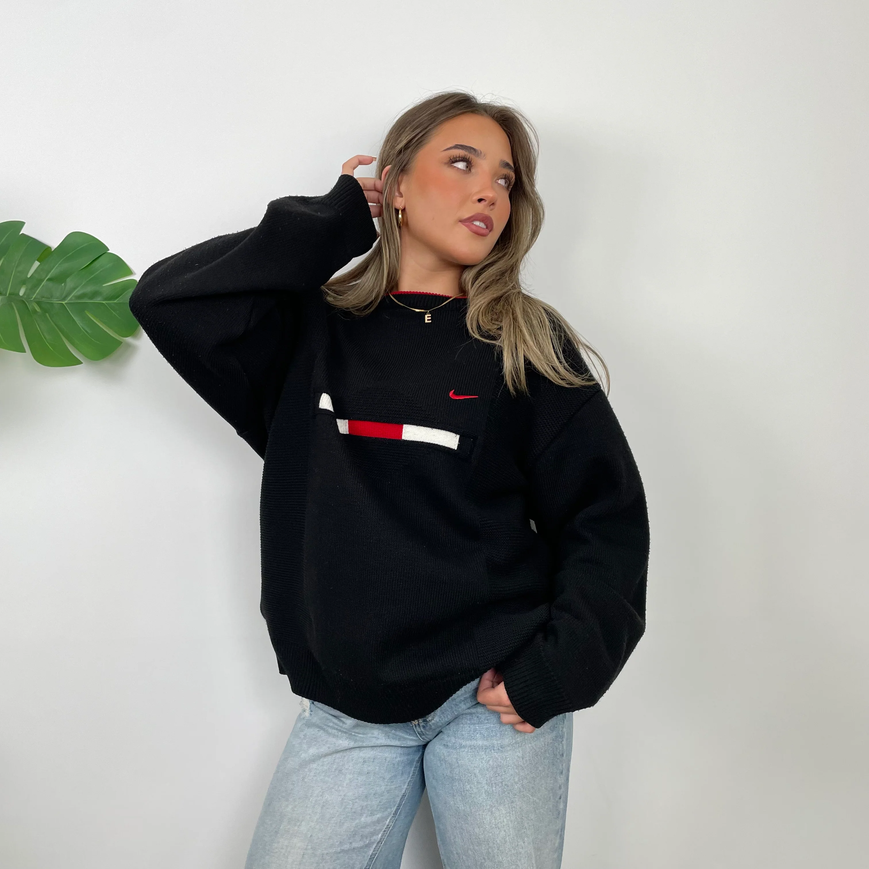 Nike RARE Black Embroidered Swoosh Knitted Sweater (L) - Image 6