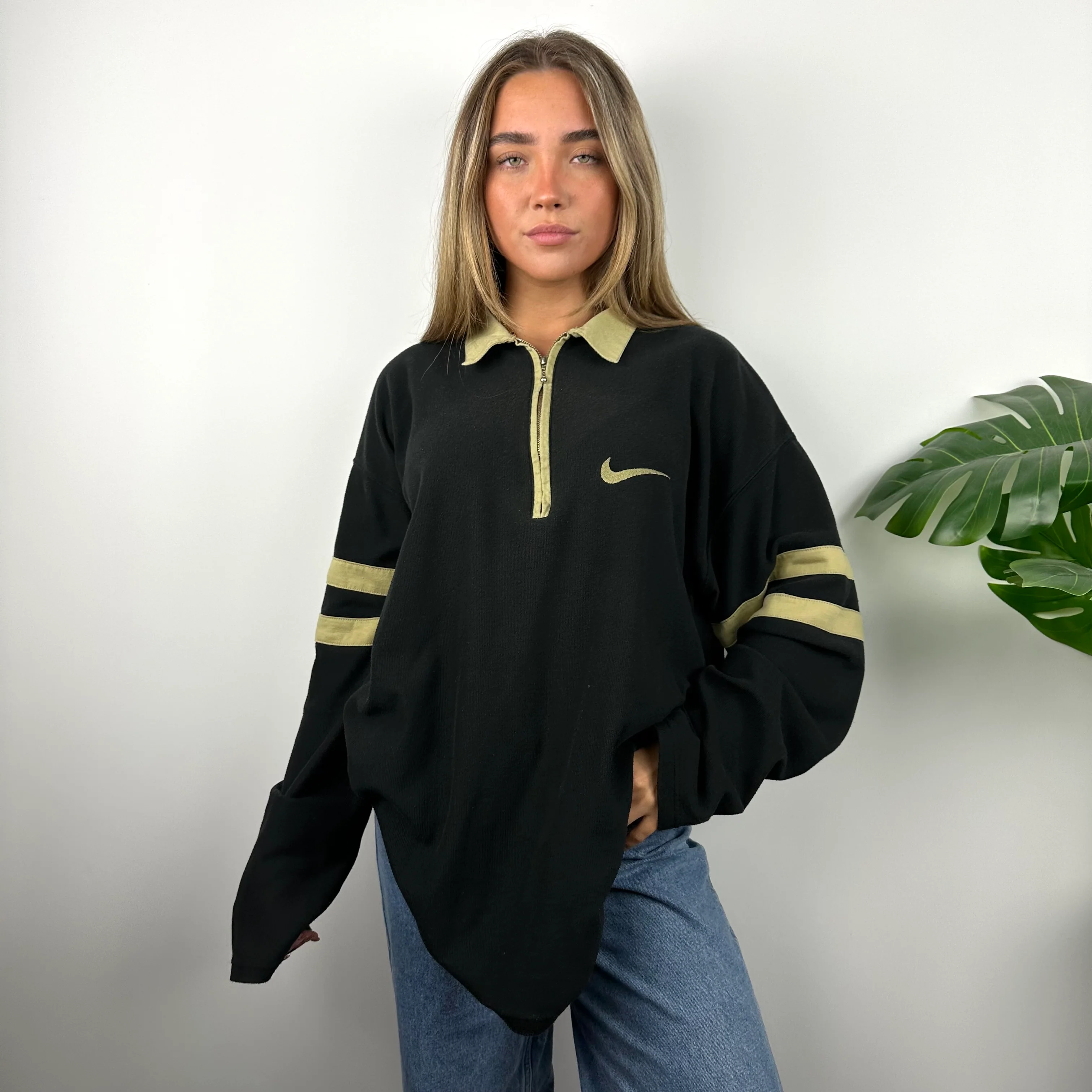 Nike RARE Black Embroidered Swoosh Quarter Zip (XXL) - Image 6