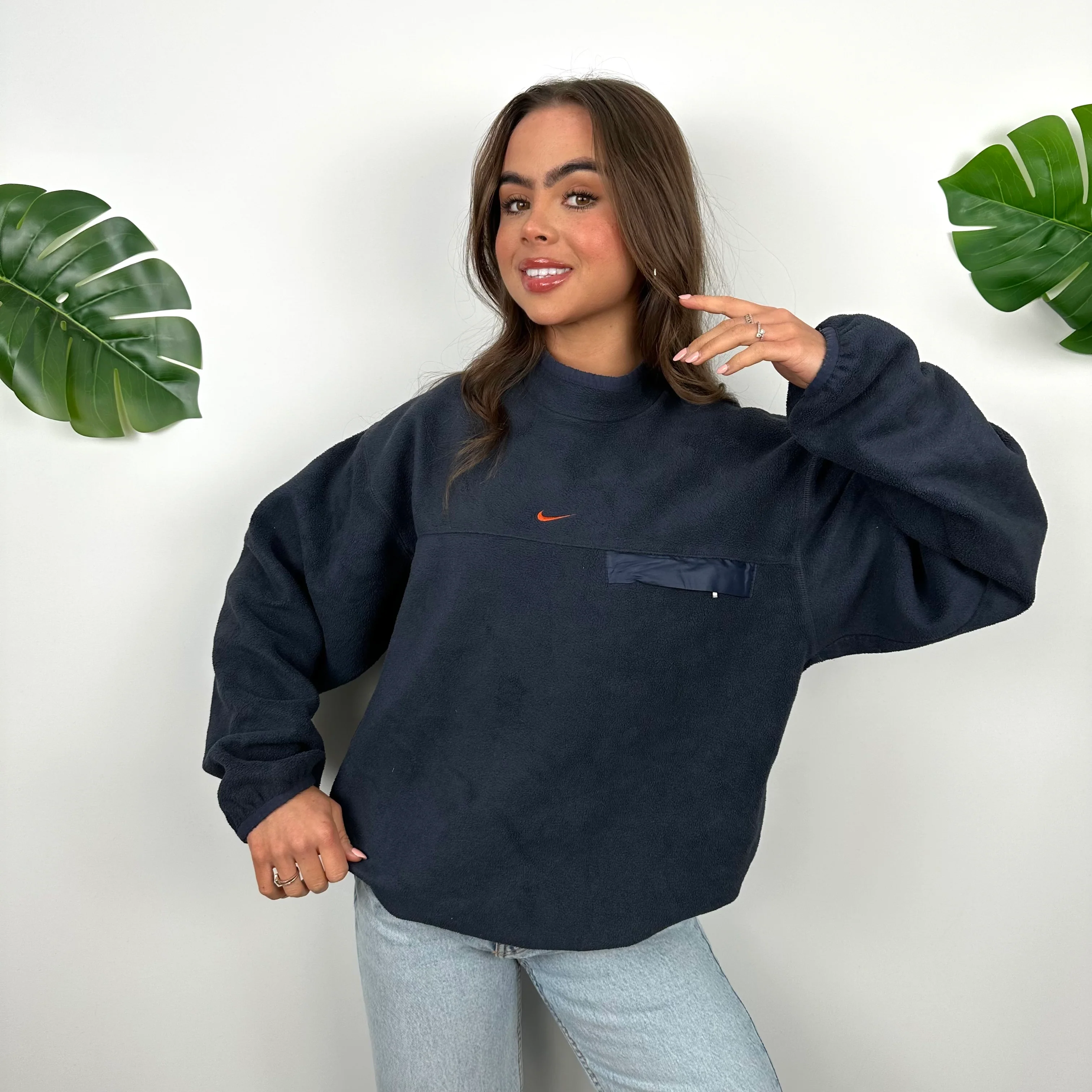Nike RARE Blue Embroidered Centre Swoosh Teddy Bear Fleece Sweatshirt (S) - Image 2
