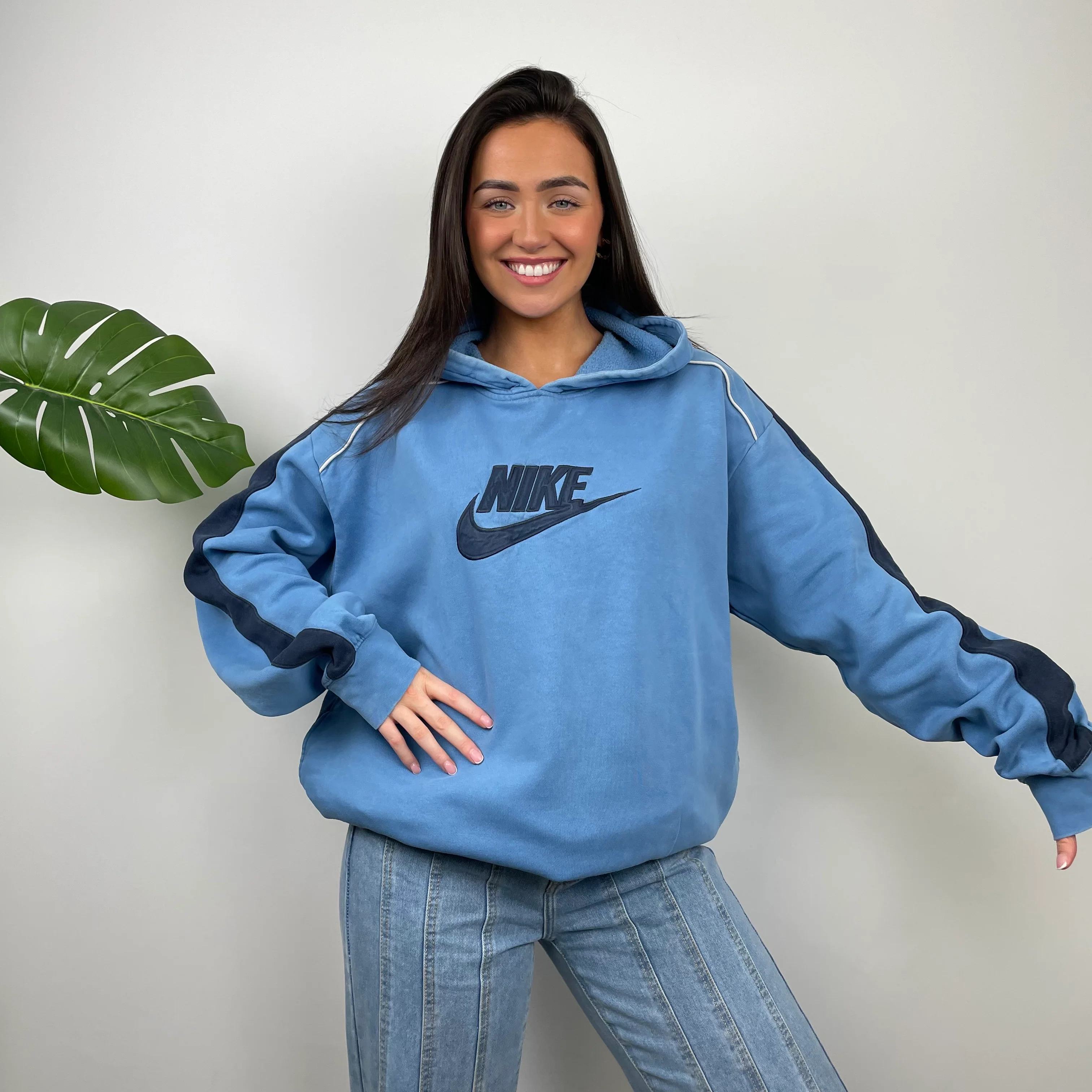 Nike RARE Blue Embroidered Spell Out Hoodie (L)
