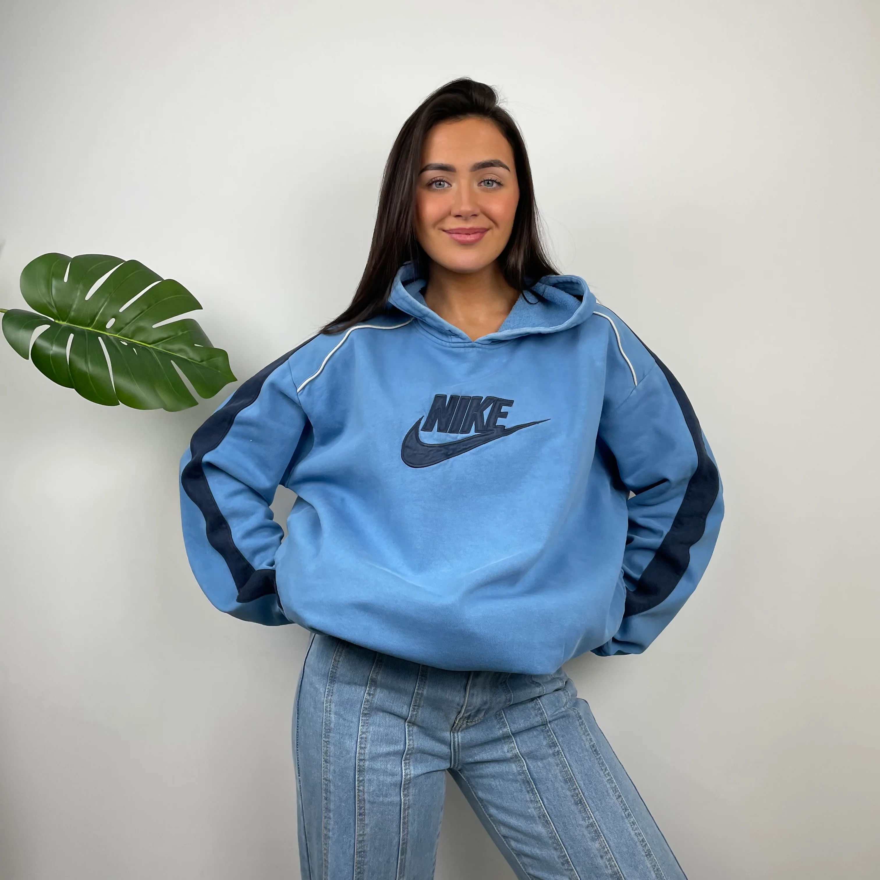 Nike RARE Blue Embroidered Spell Out Hoodie (L) - Image 6