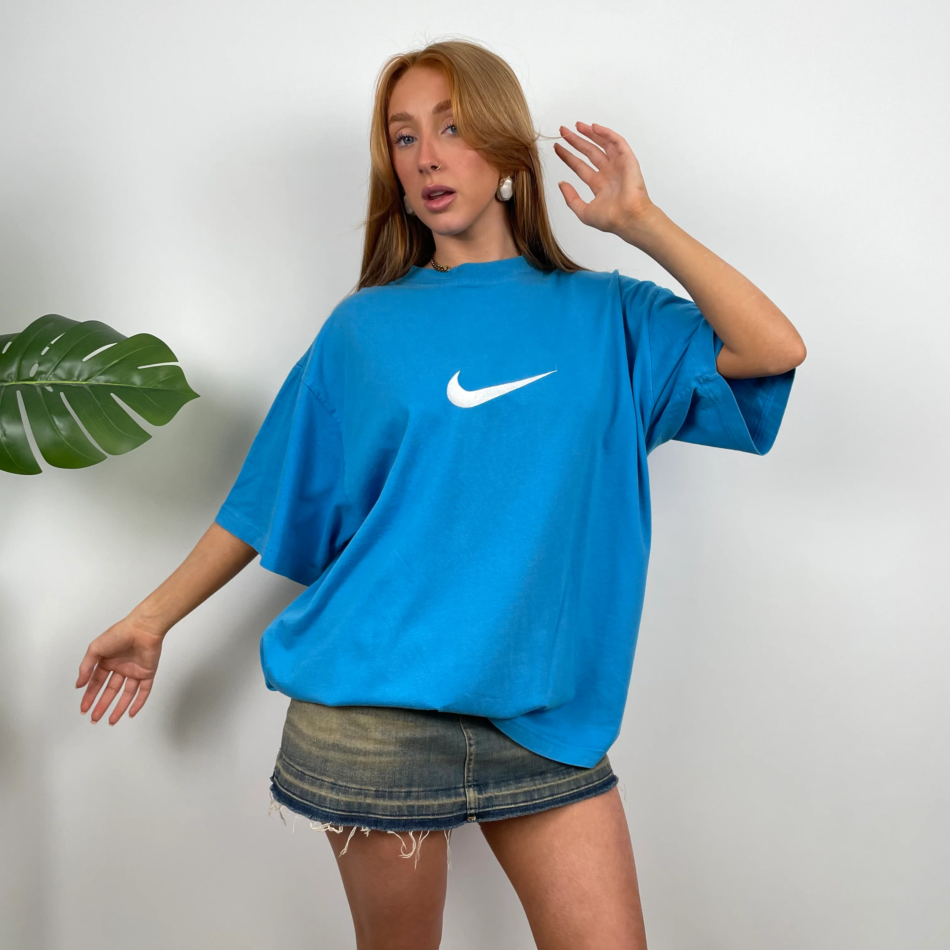 Nike RARE Blue Embroidered Spell Out T Shirt (L) - Image 3