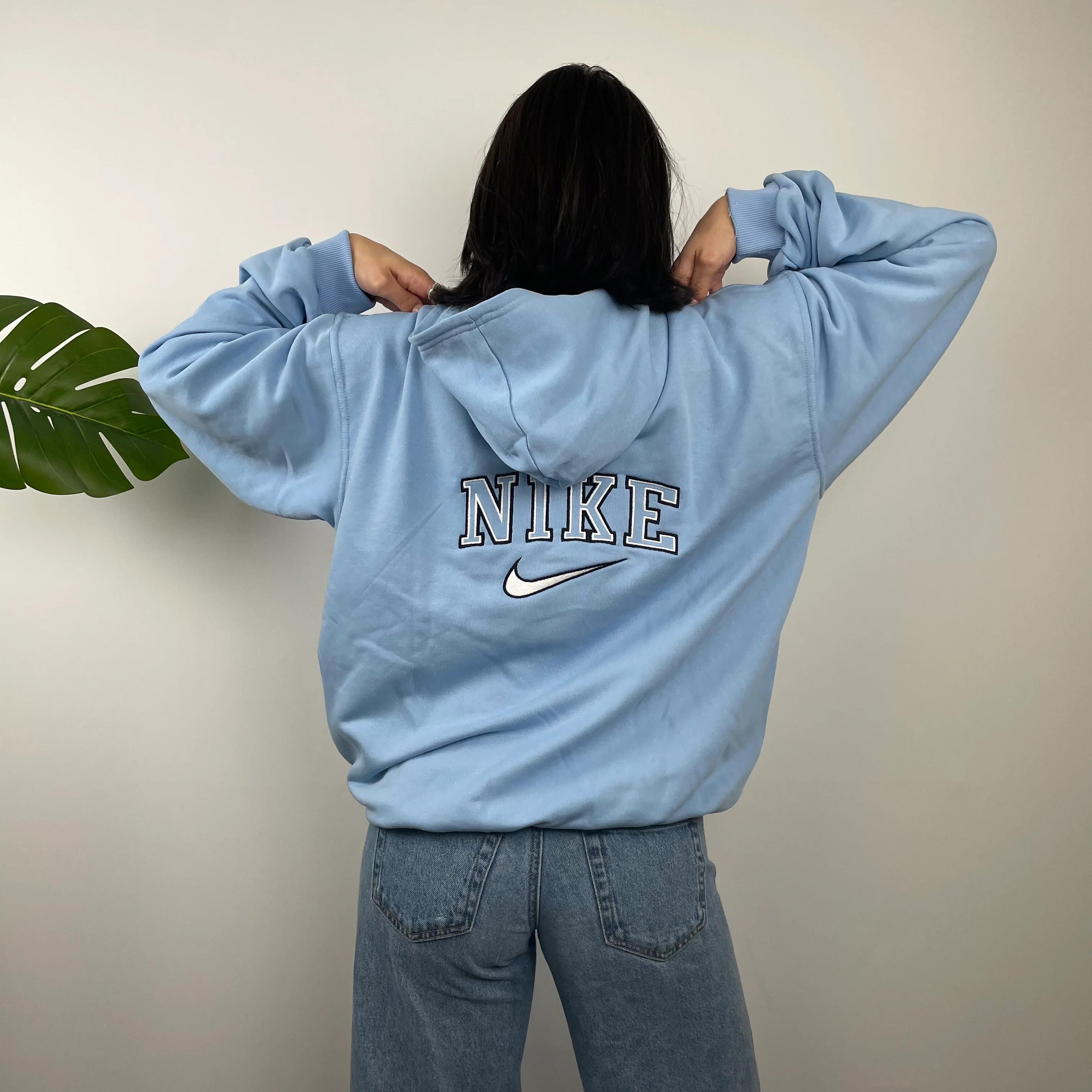 Nike RARE Blue Embroidered Spell Out Zip Up Hoodie Jacket (L)