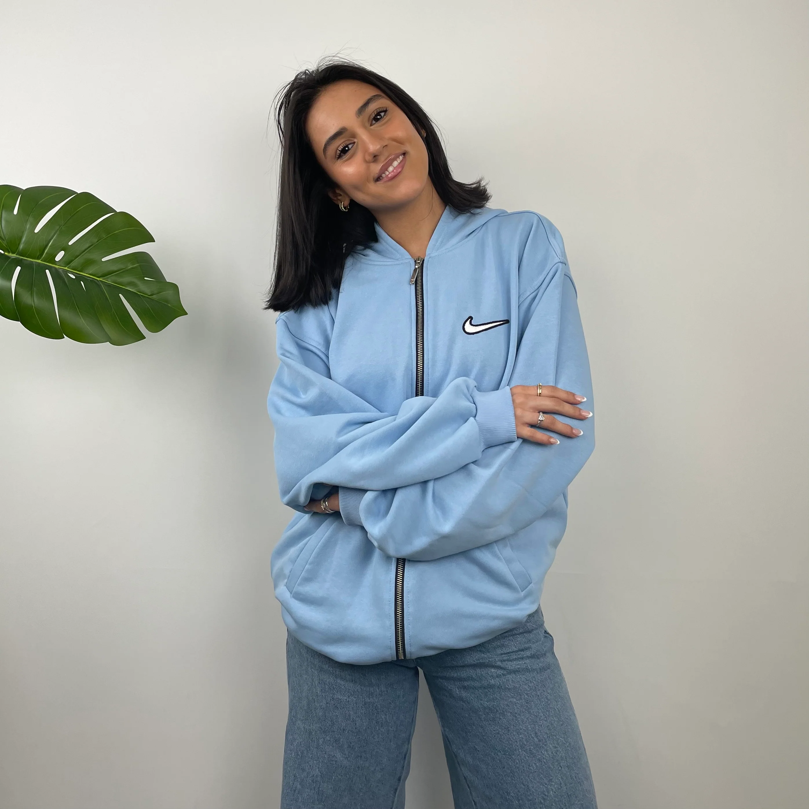 Nike RARE Blue Embroidered Spell Out Zip Up Hoodie Jacket (L) - Image 3