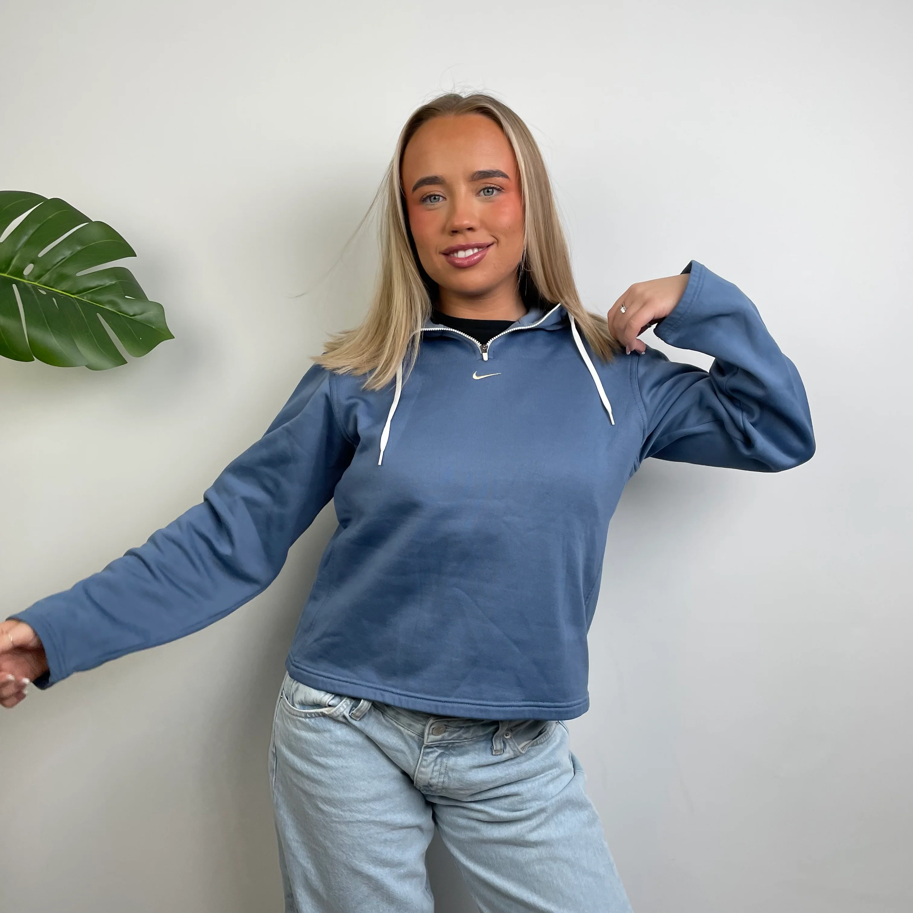 Nike RARE Blue Embroidered Swoosh Quarter Zip Hoodie (S) - Image 2