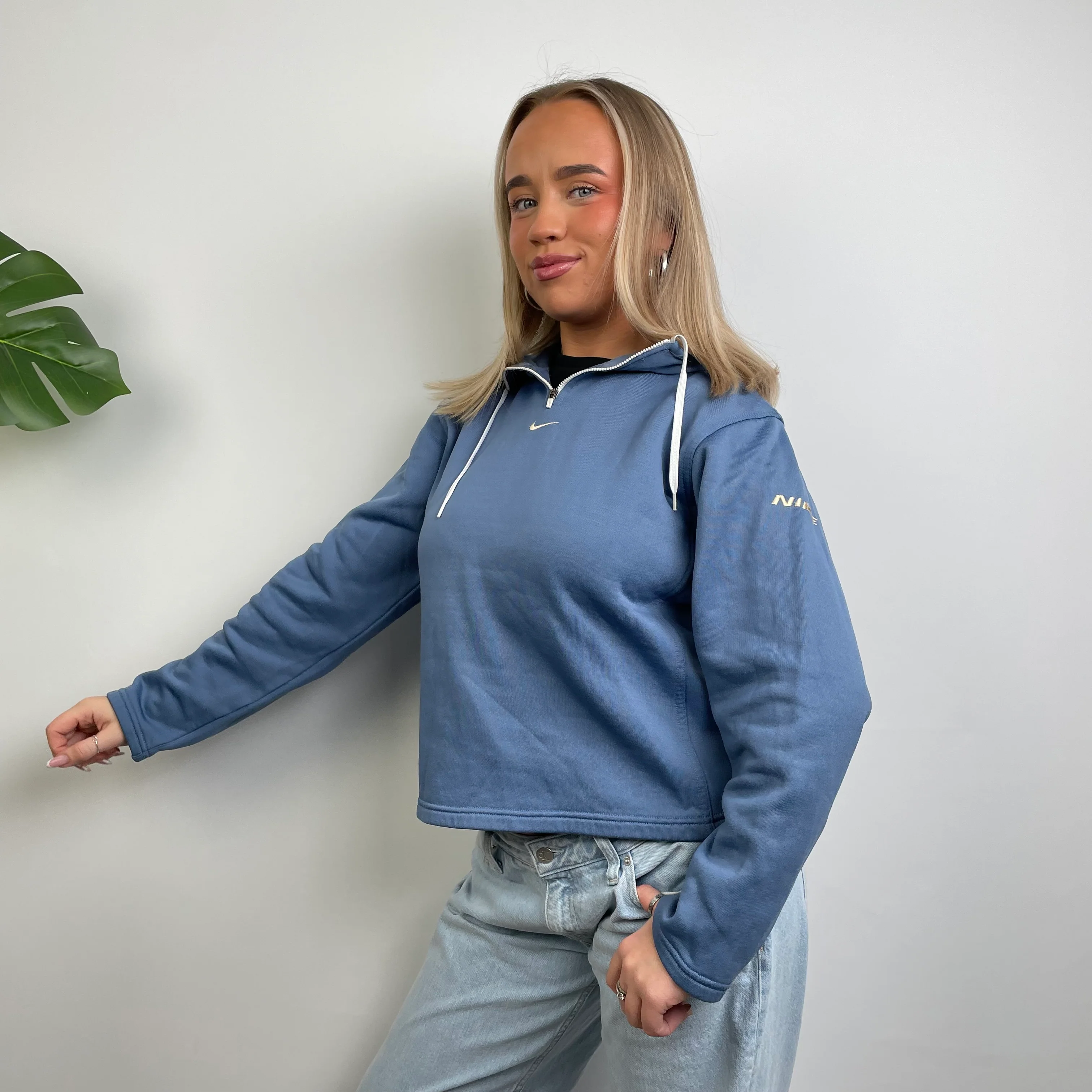 Nike RARE Blue Embroidered Swoosh Quarter Zip Hoodie (S) - Image 4
