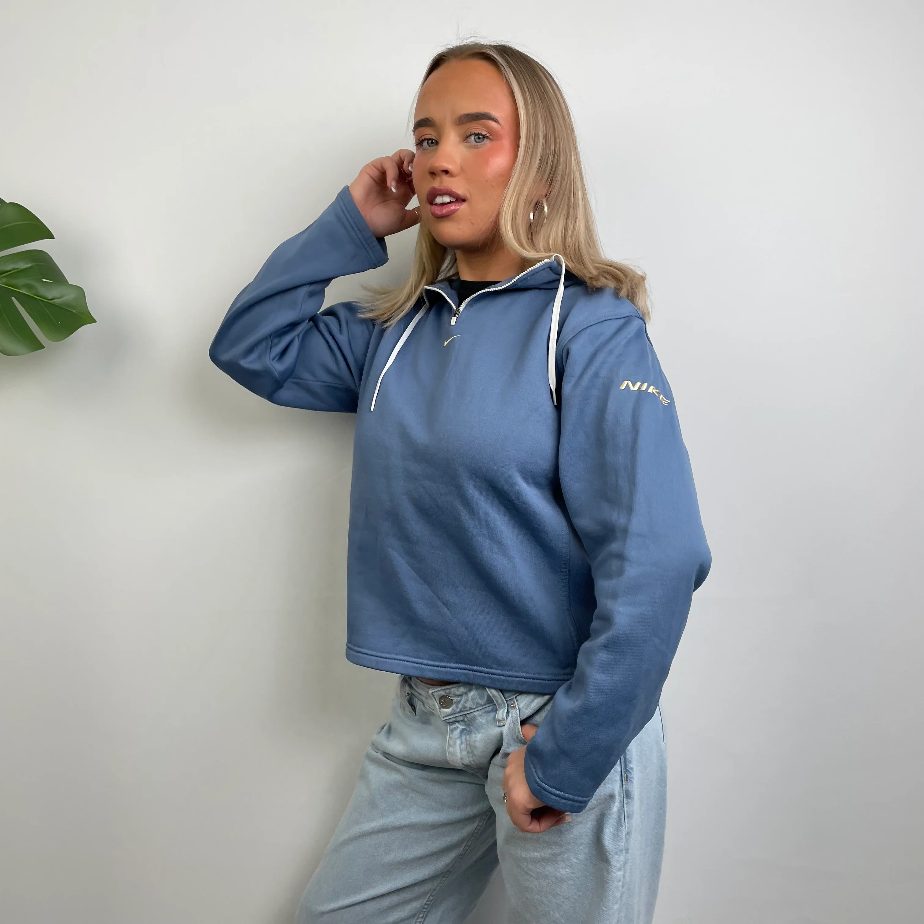 Nike RARE Blue Embroidered Swoosh Quarter Zip Hoodie (S) - Image 5
