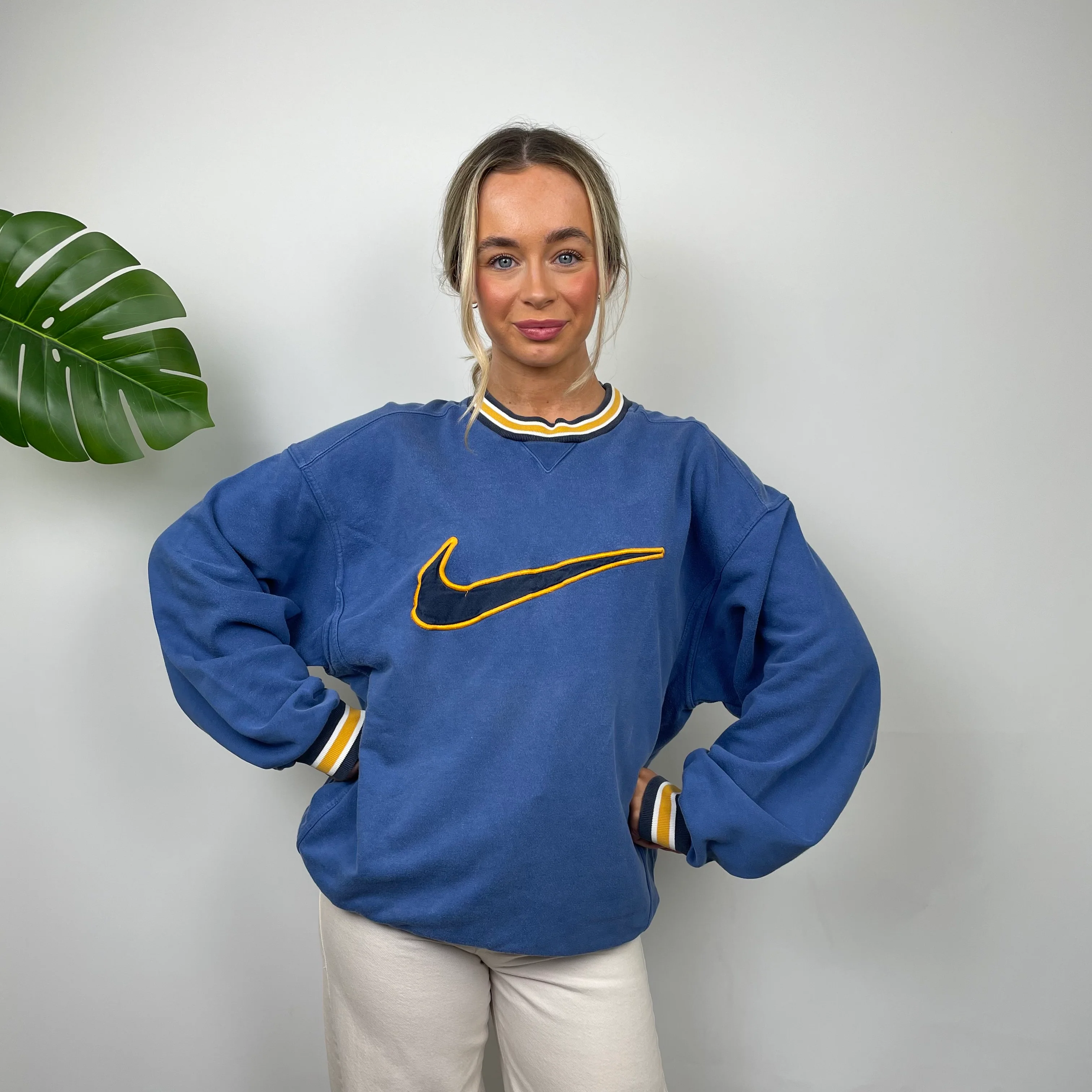 Nike RARE Blue Embroidered Swoosh Sweatshirt (M) - Image 7