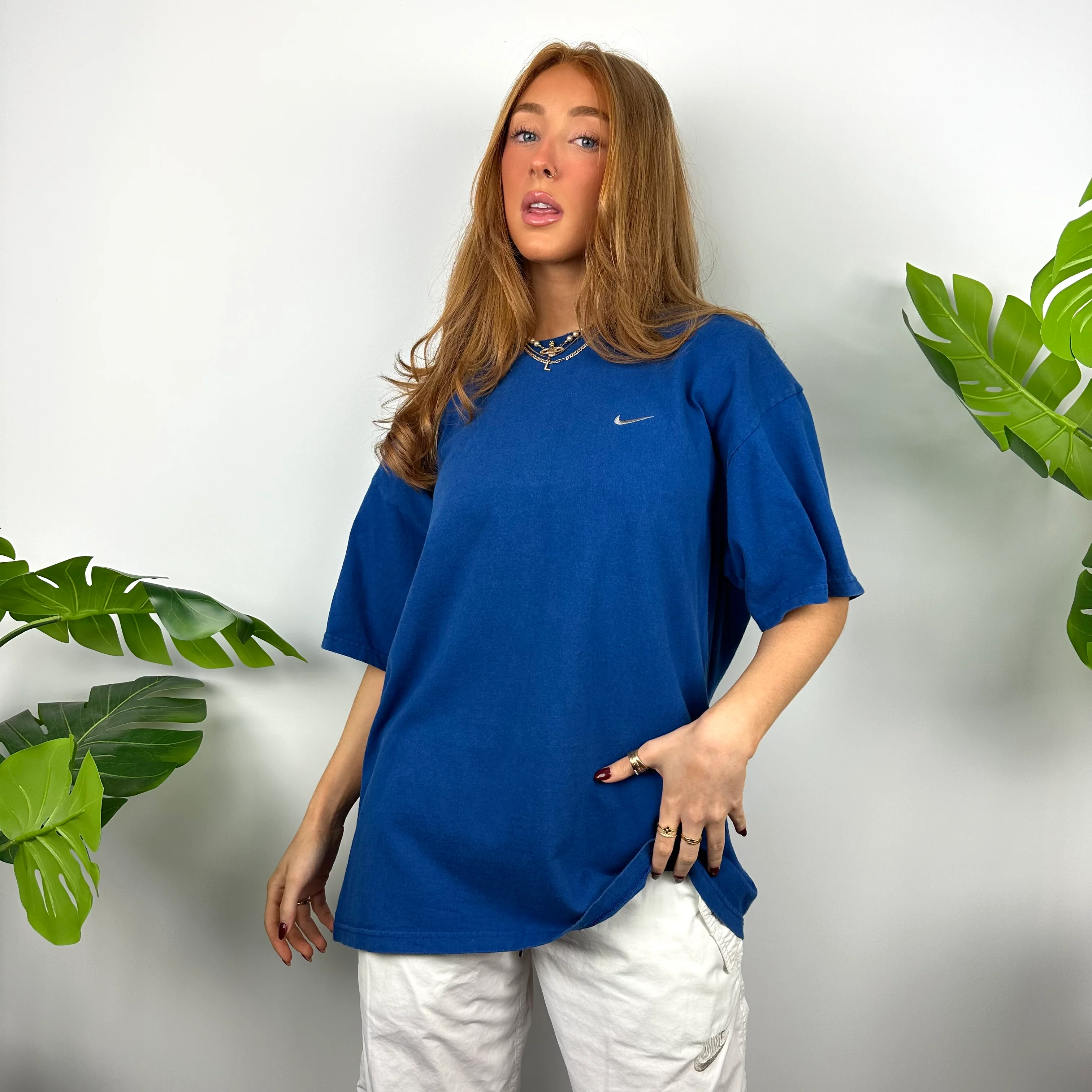 Nike RARE Blue Embroidered Swoosh T Shirt (L) - Image 2