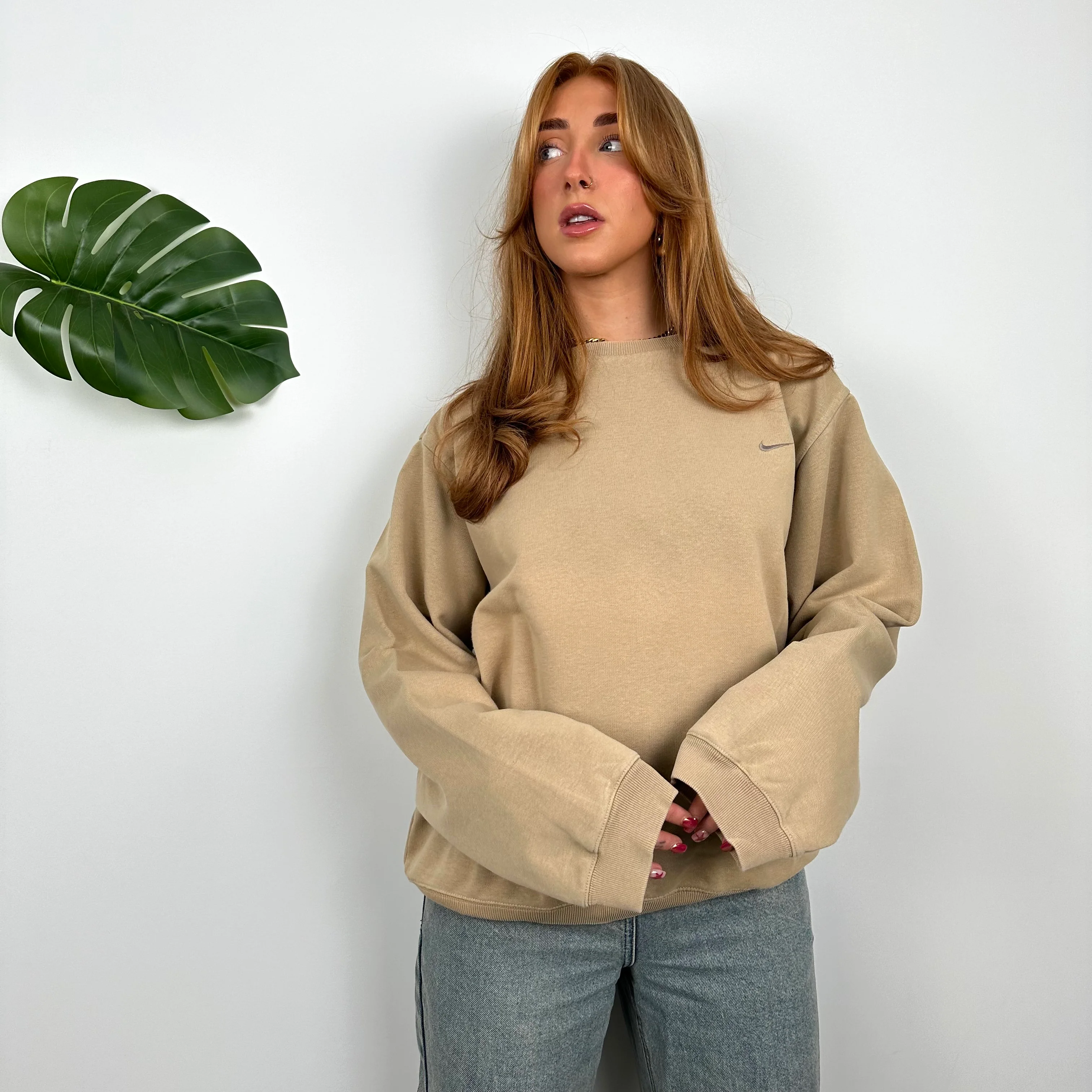Nike RARE Brown Embroidered Swoosh Sweatshirt (M) - Image 3