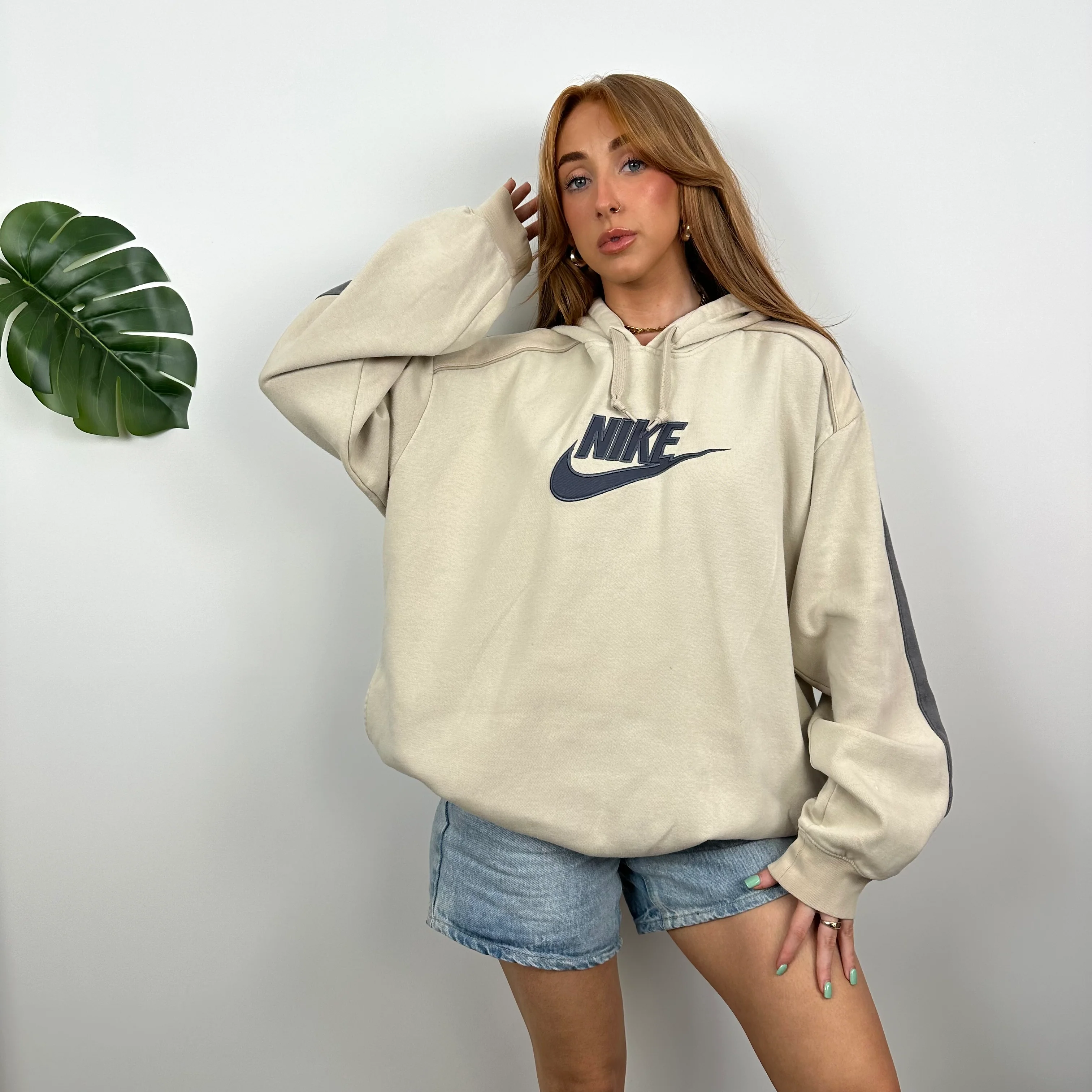 Nike RARE Cream Embroidered Spell out Hoodie (XL) - Image 6