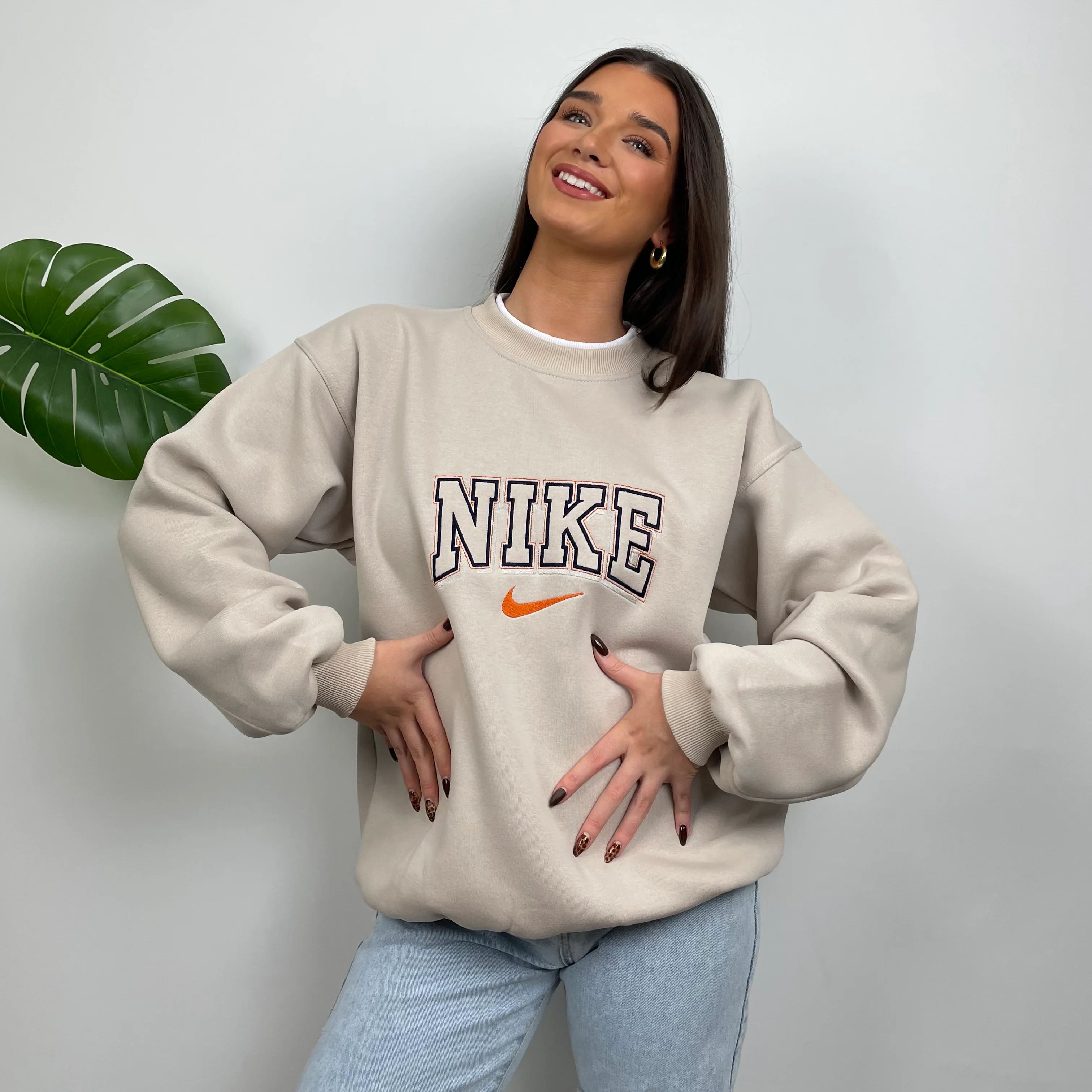 Nike RARE Cream Embroidered Spell Out Sweatshirt (L) - Image 7