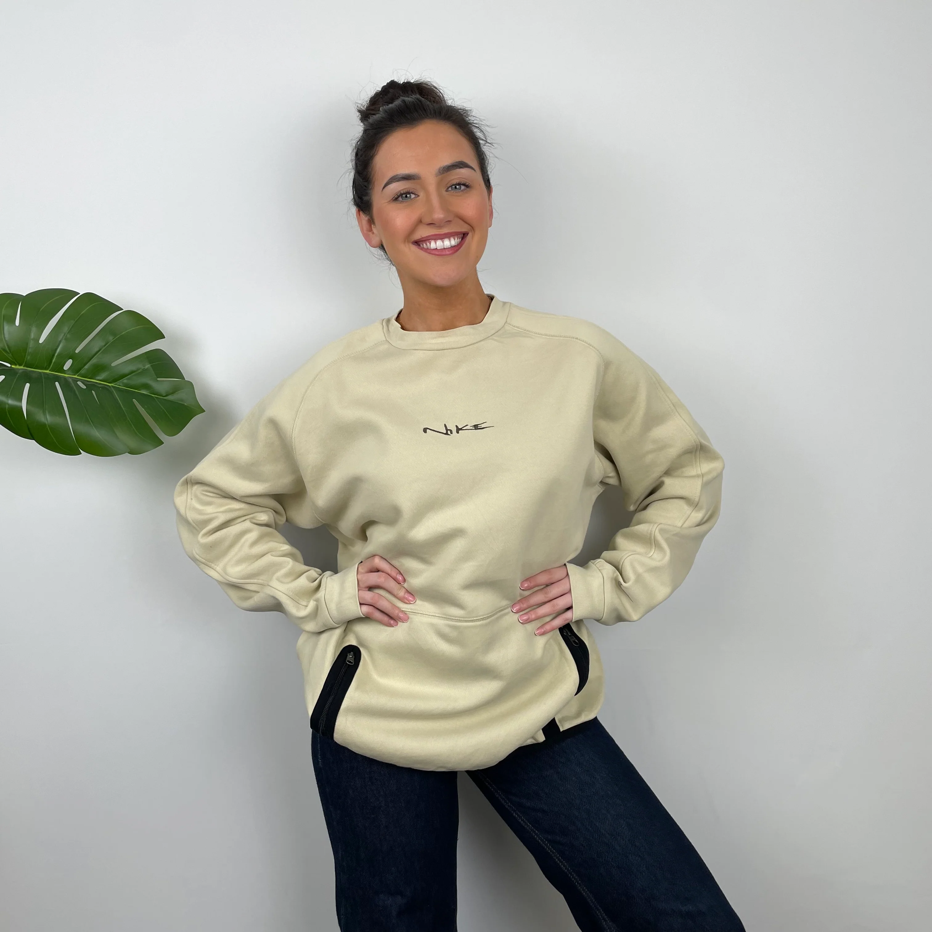 Nike RARE Cream Embroidered Spell Out Sweatshirt (S) - Image 7