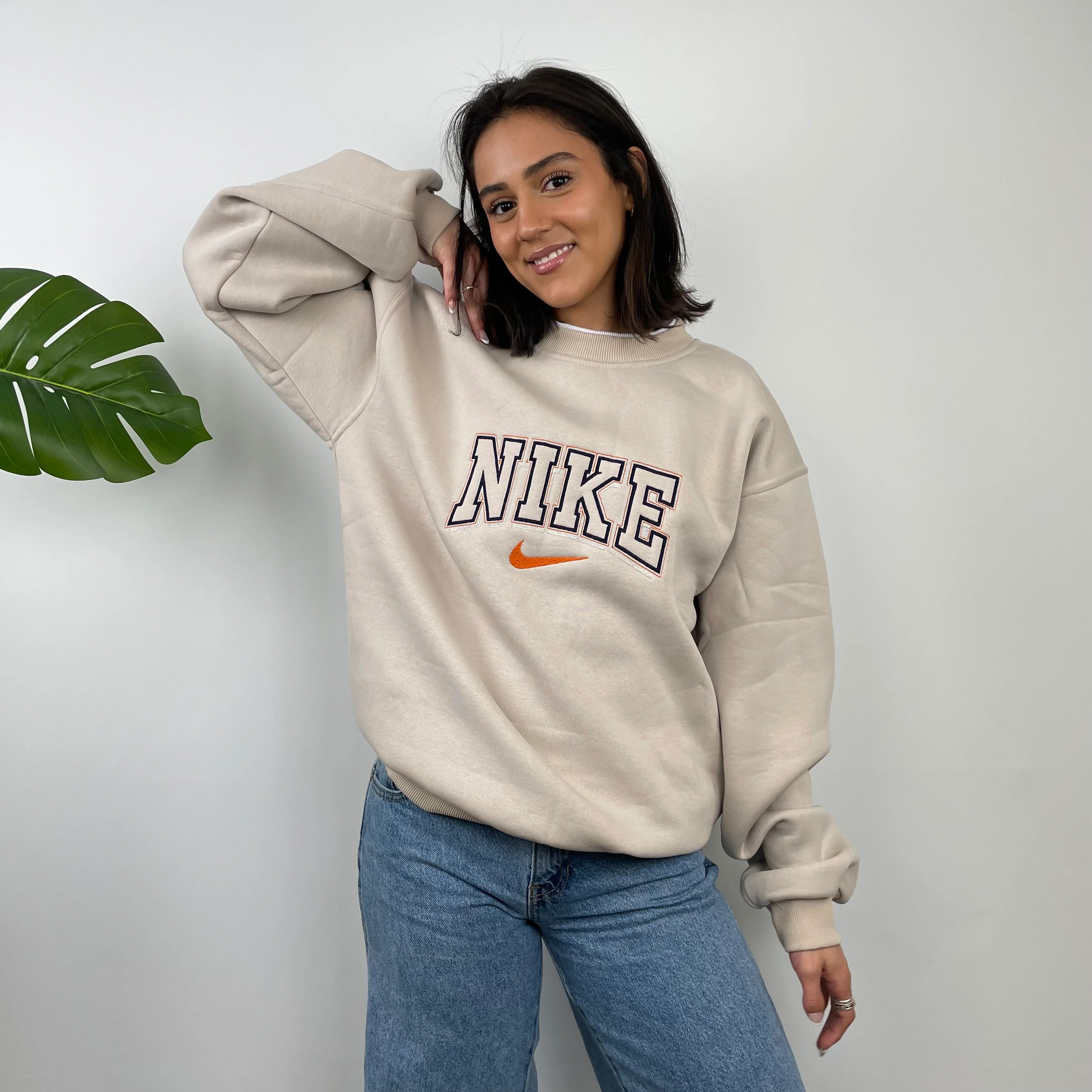 Nike RARE Cream Embroidered Spell Out Sweatshirt (L) - Image 6