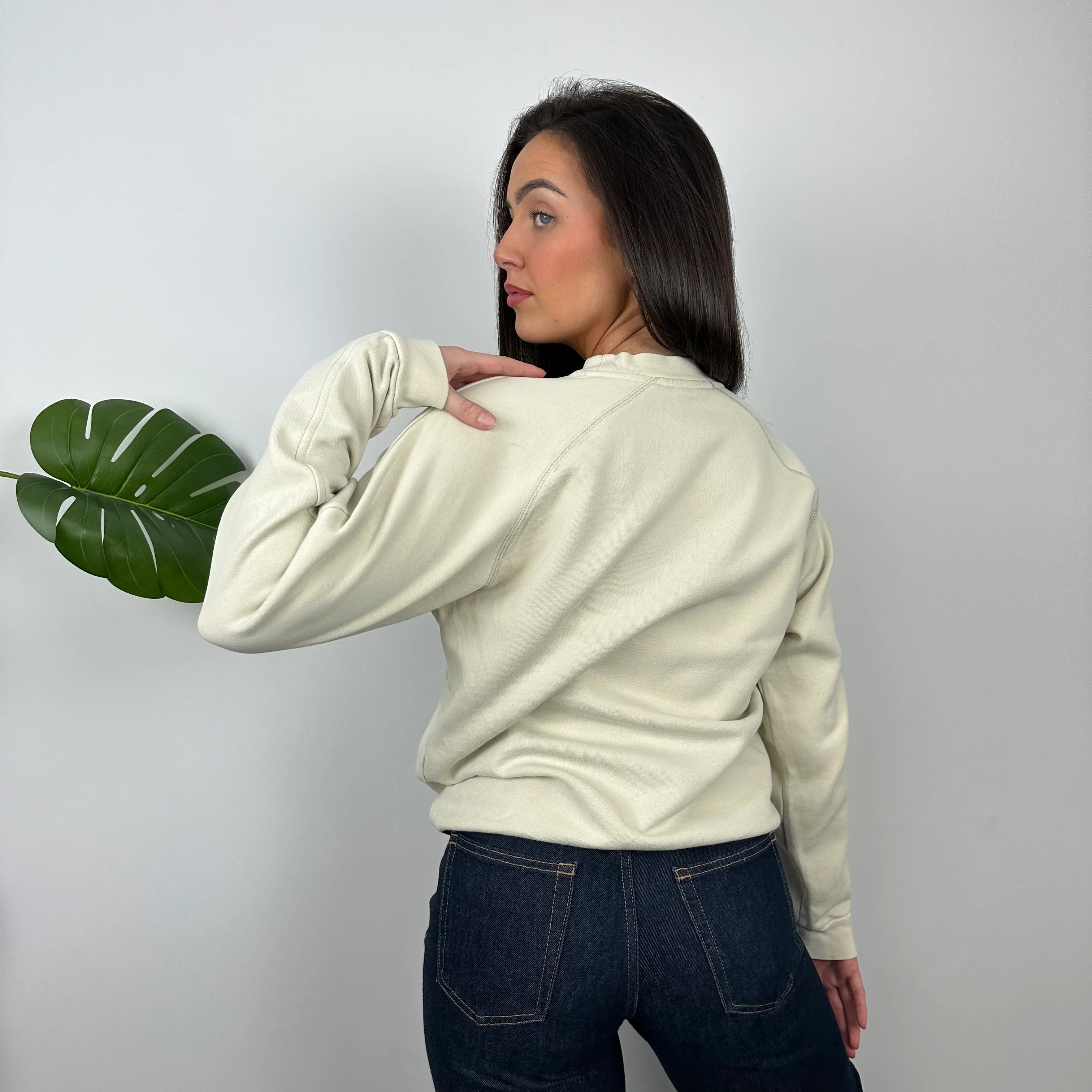 Nike RARE Cream Embroidered Spell Out Sweatshirt (S) - Image 6