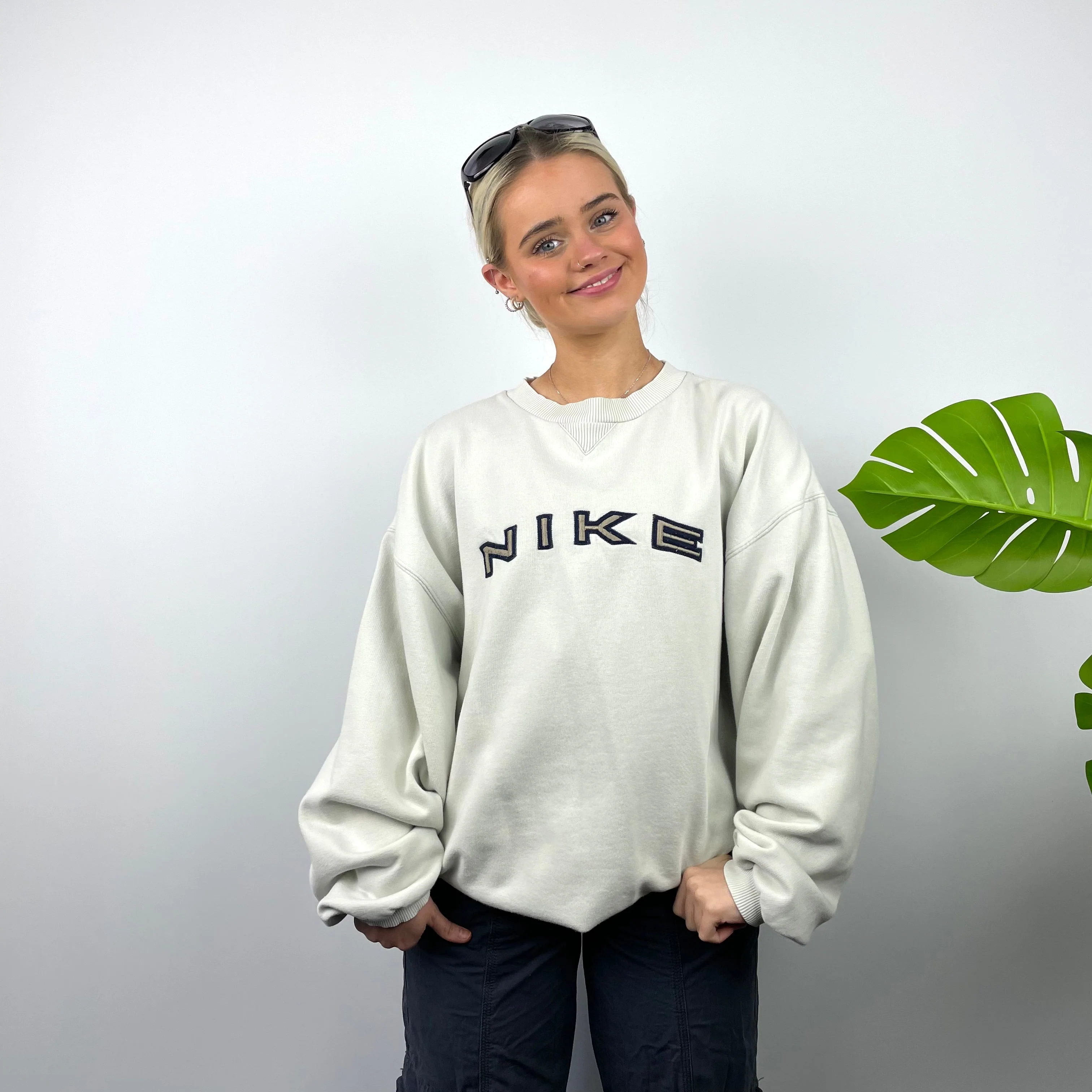 Nike RARE Cream Embroidered Spell Out Sweatshirt as worn by Annalivia Hynds (M) - Image 2