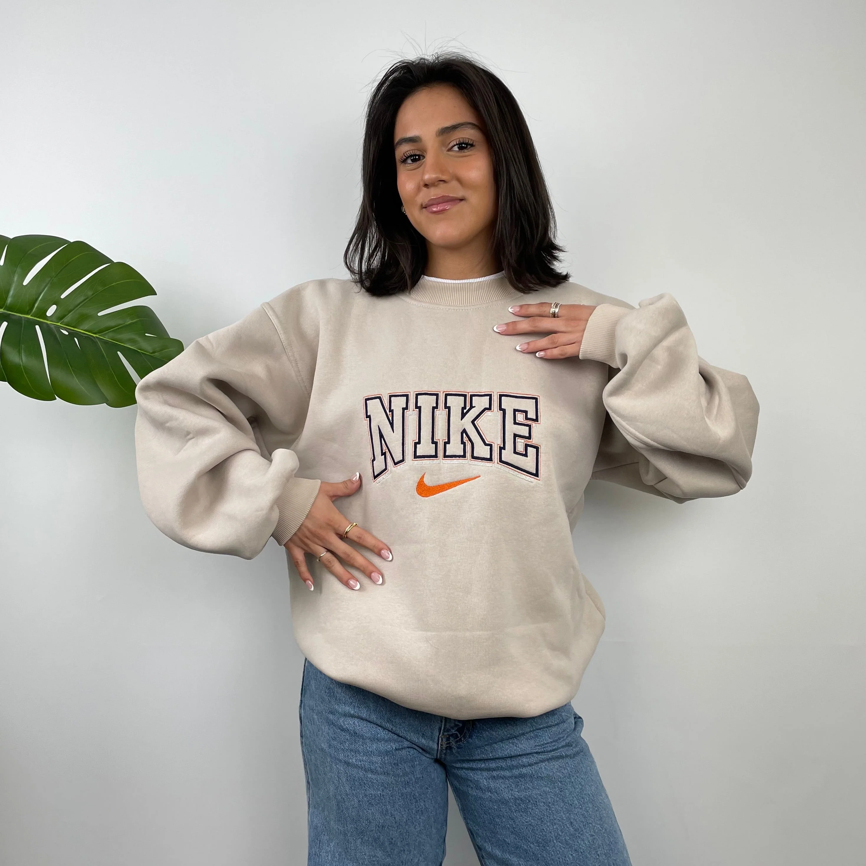 Nike RARE Cream Embroidered Spell Out Sweatshirt (S) - Image 4