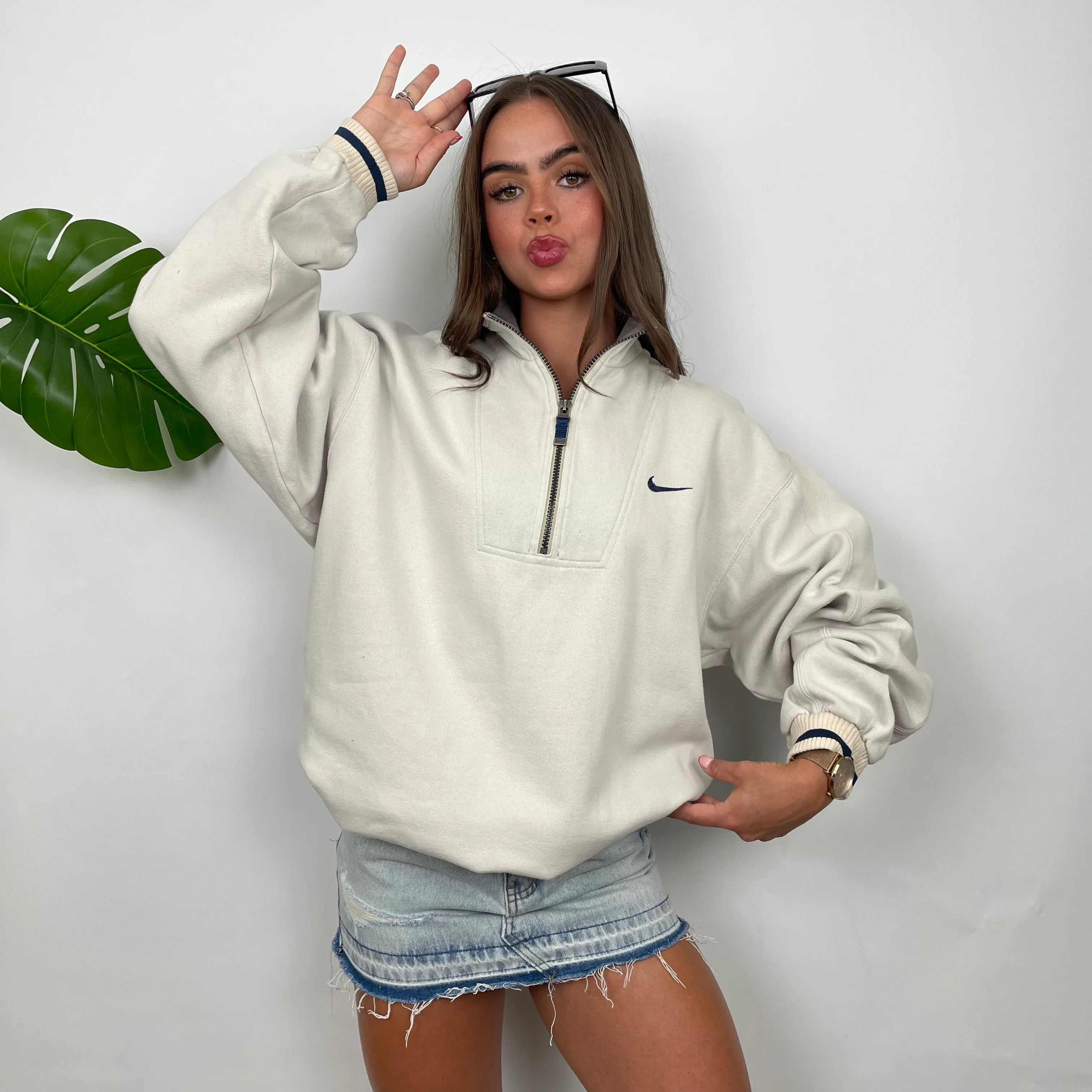 Nike RARE Cream Embroidered Spell Quarter Zip Sweatshirt (M) - Image 6