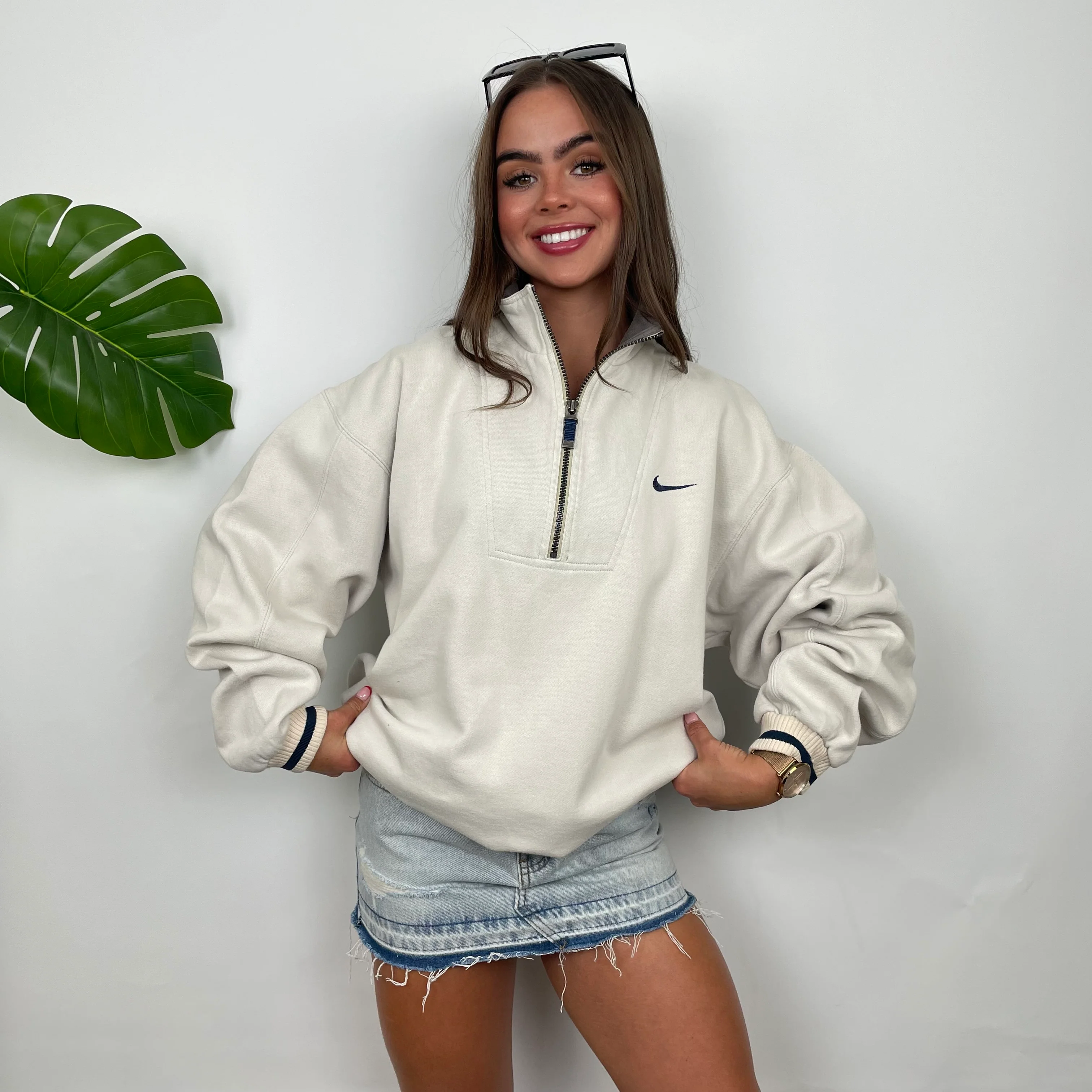 Nike RARE Cream Embroidered Spell Quarter Zip Sweatshirt (M) - Image 8