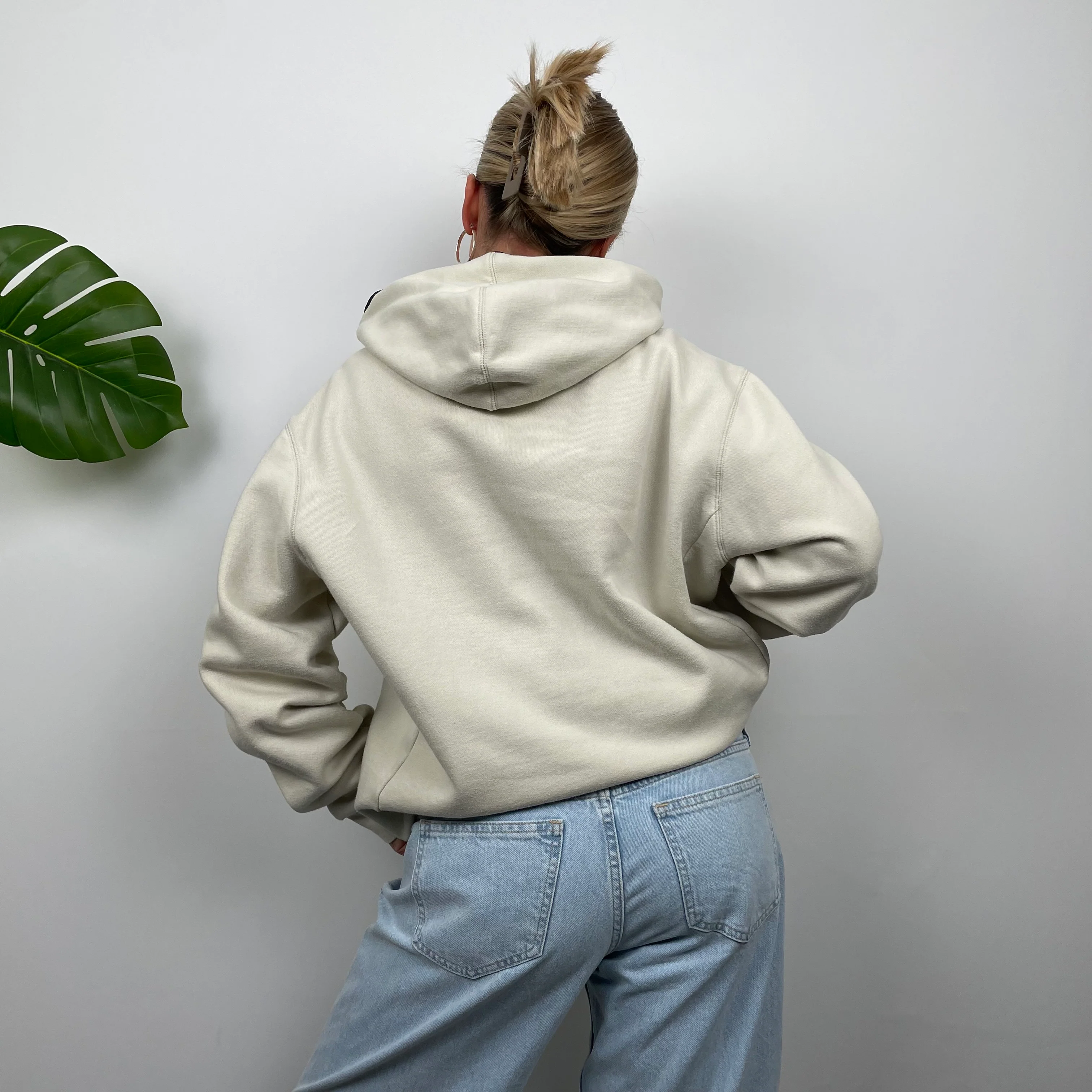 Nike RARE Cream Embroidered Swoosh Hoodie (XL) - Image 3