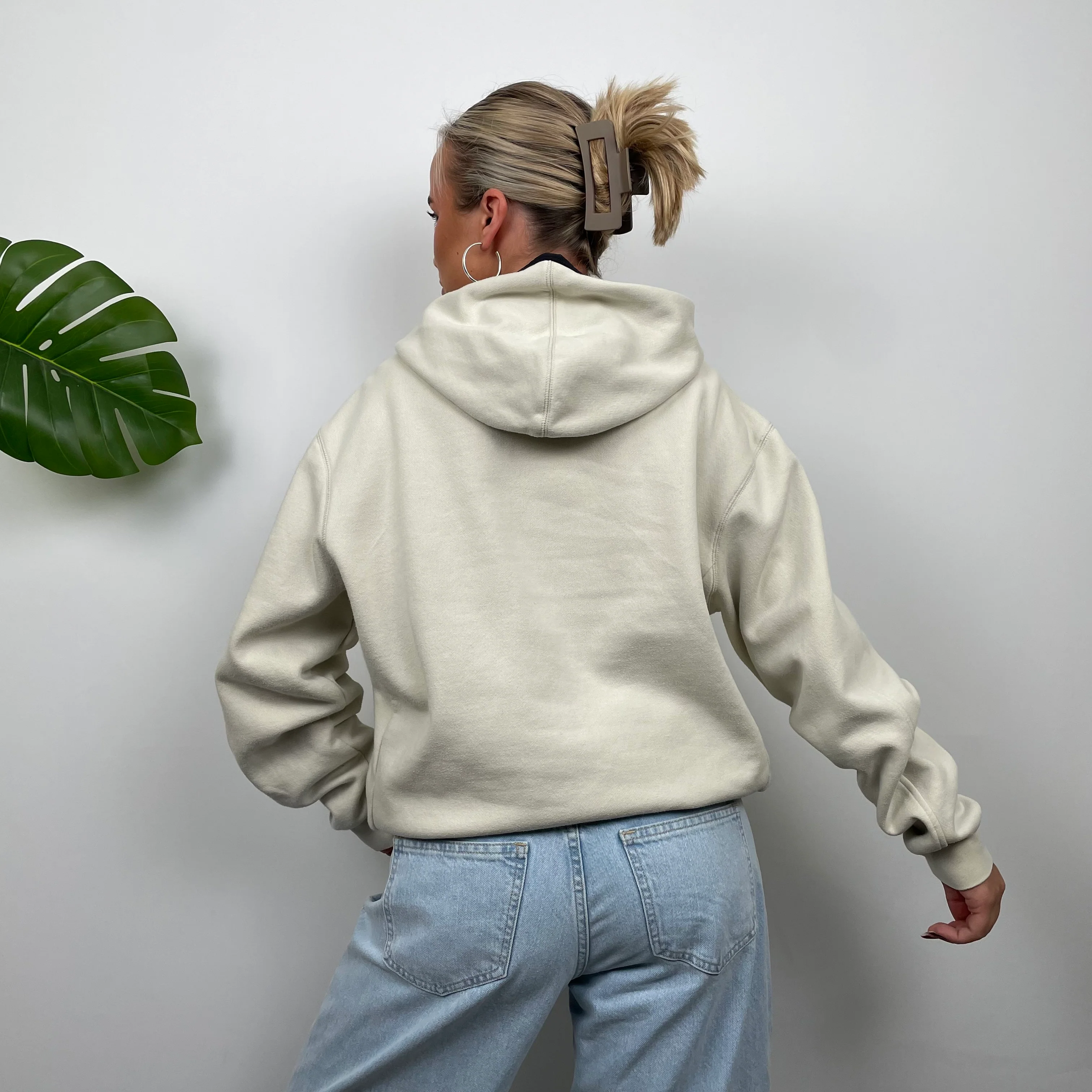 Nike RARE Cream Embroidered Swoosh Hoodie (XL) - Image 4