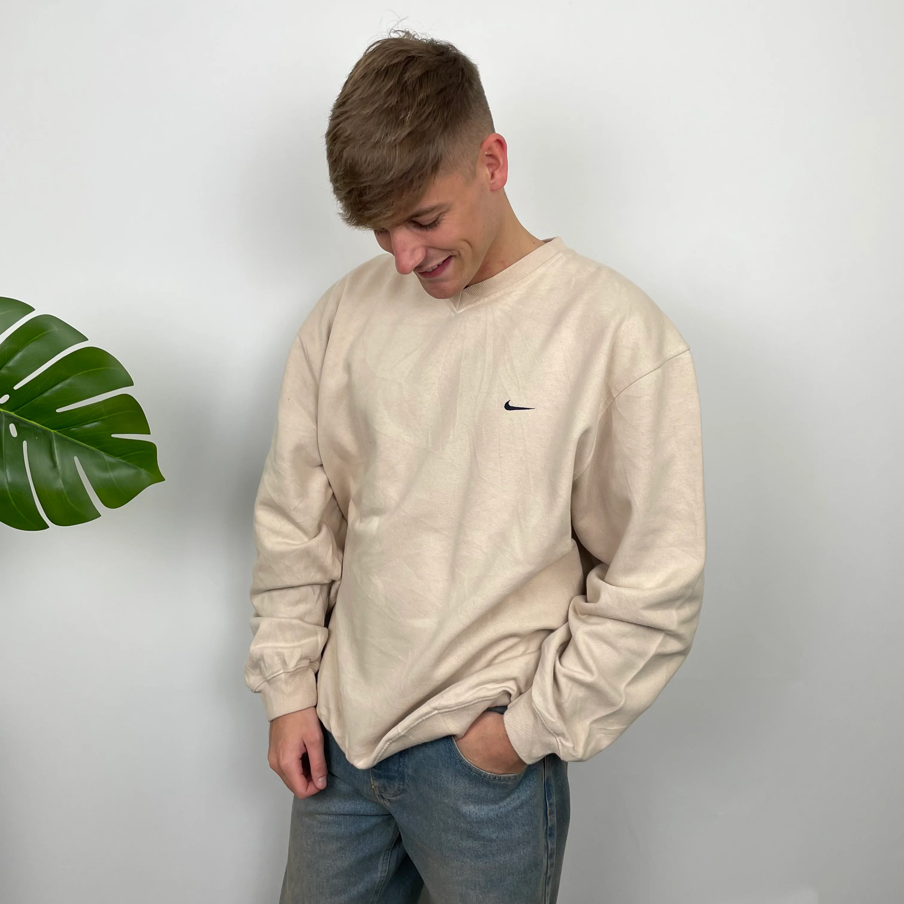Nike RARE Cream Embroidered Swoosh Sweatshirt (XL) - Image 3