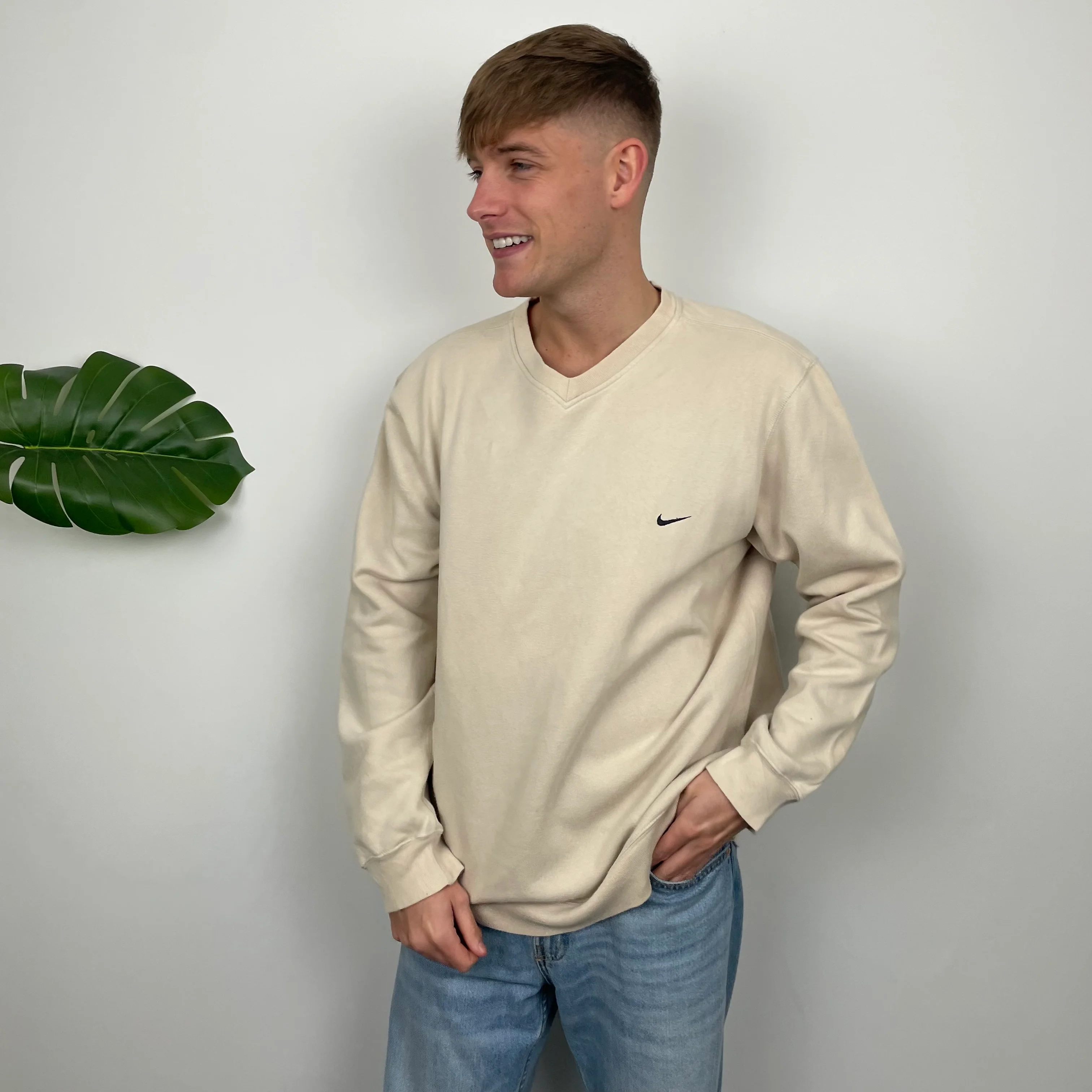 Nike RARE Cream Embroidered Swoosh Sweatshirt (XL) - Image 3