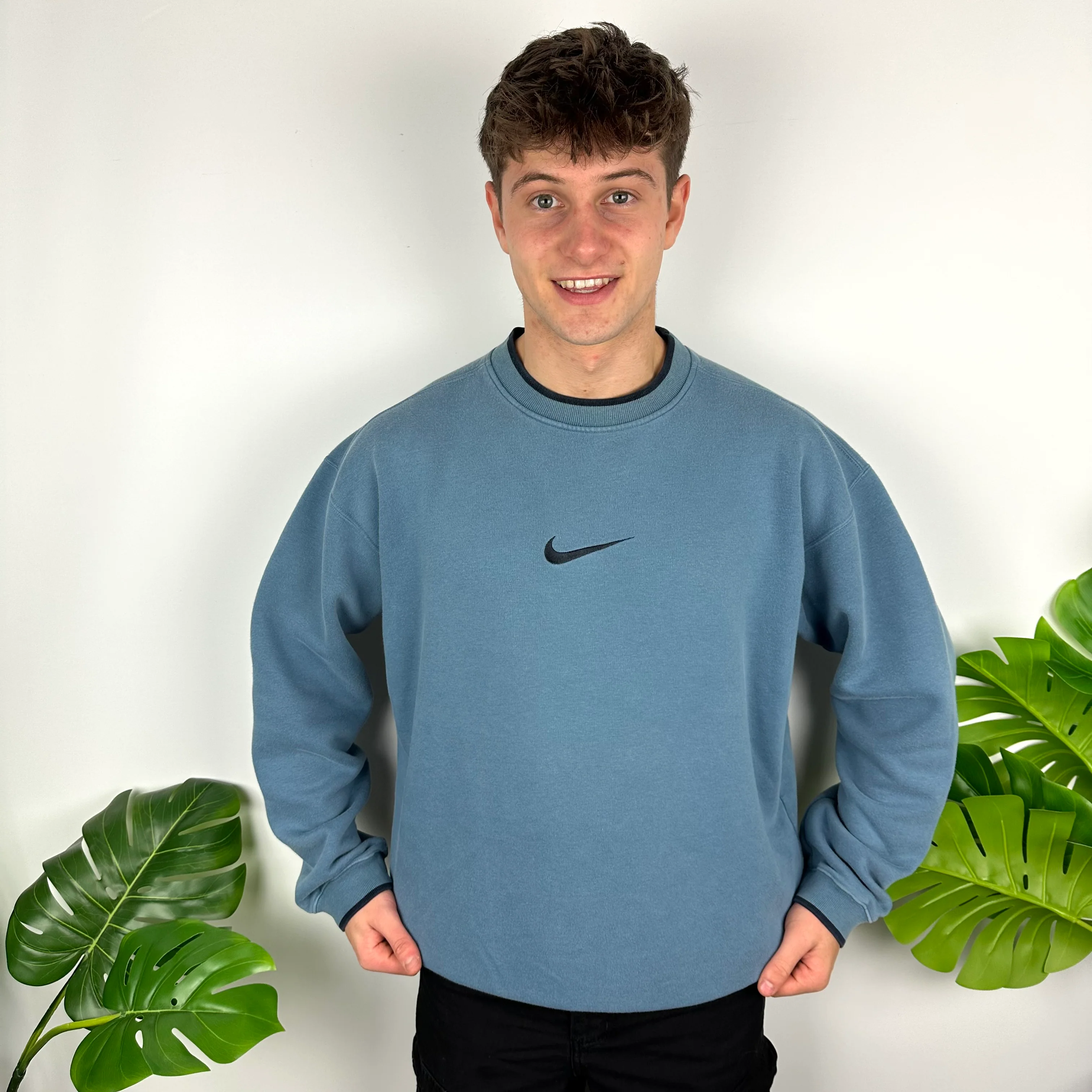Nike RARE Dusty Blue Embroidered Swoosh Sweatshirt (XXL) - Image 5