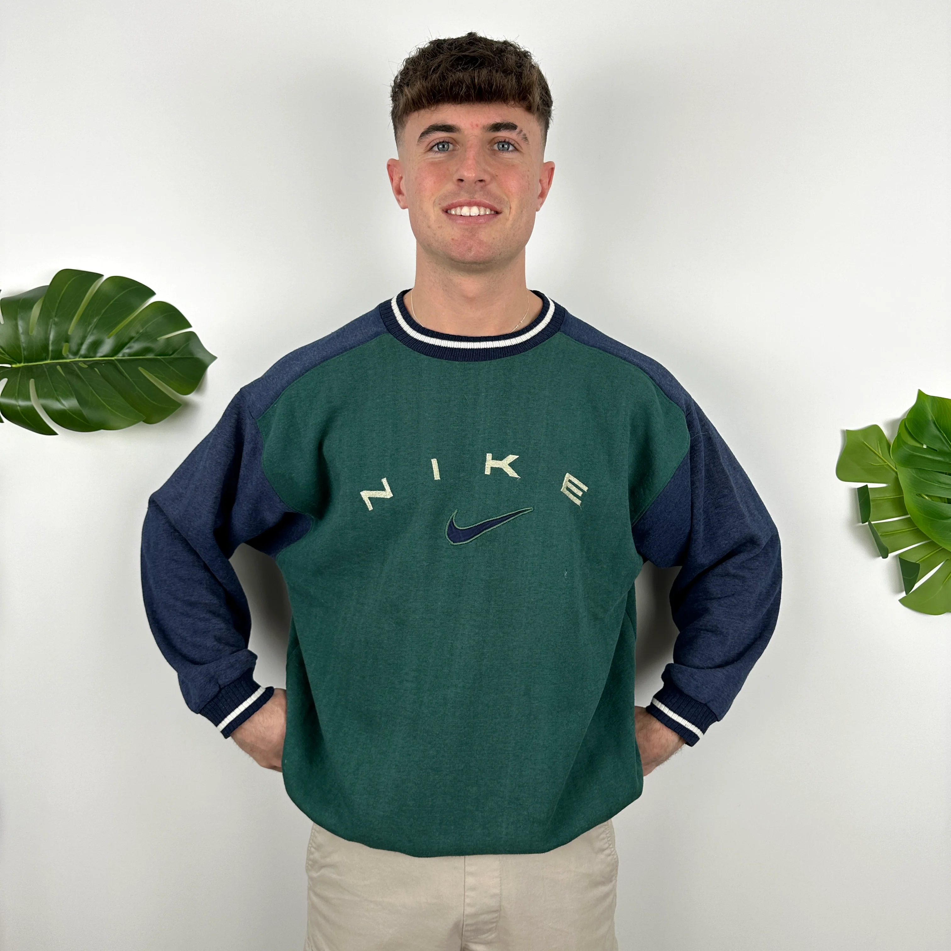 Nike RARE Green Embroidered Spell Out Sweatshirt (XL) - Image 2
