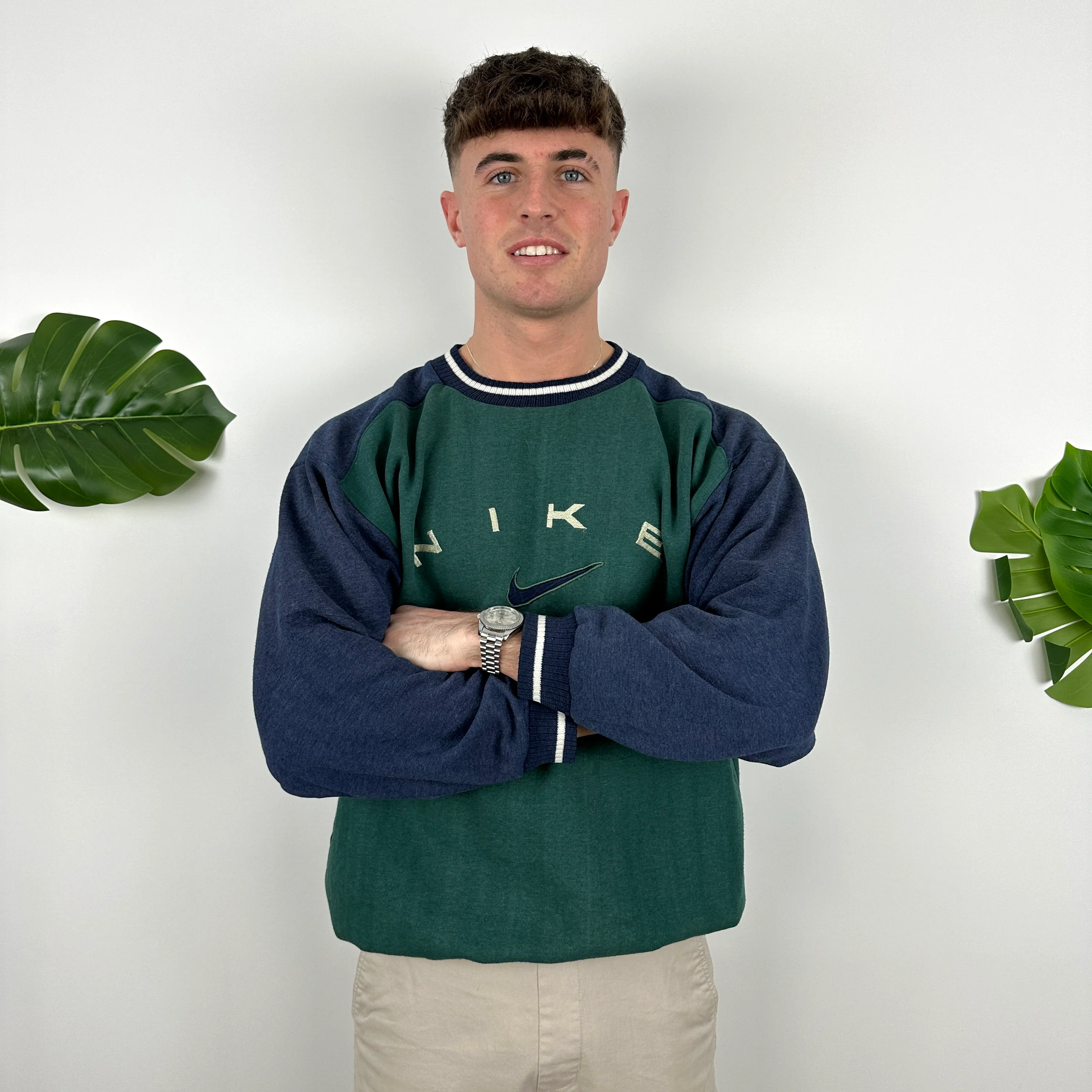 Nike RARE Green Embroidered Spell Out Sweatshirt (XL) - Image 3