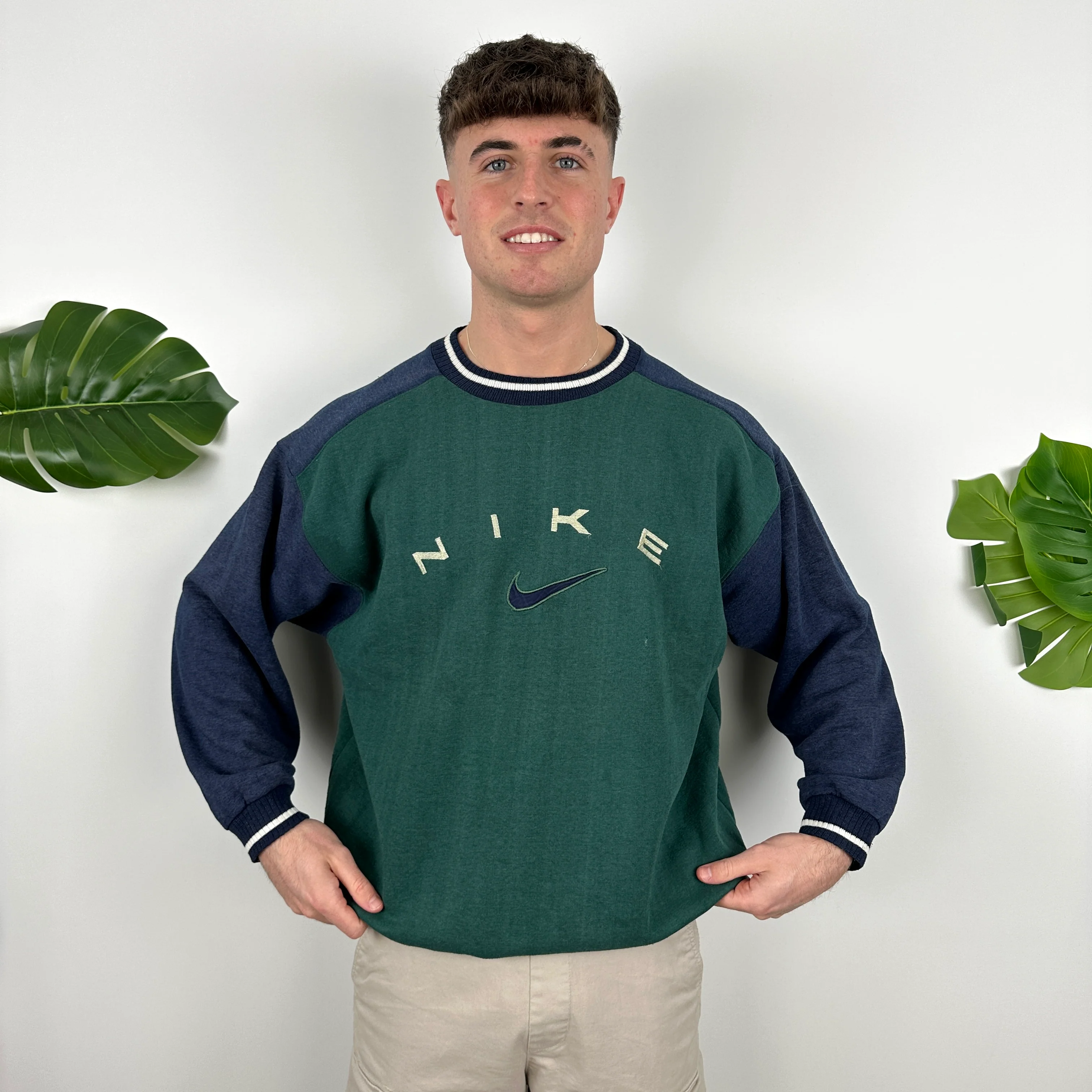 Nike RARE Green Embroidered Spell Out Sweatshirt (XL) - Image 4