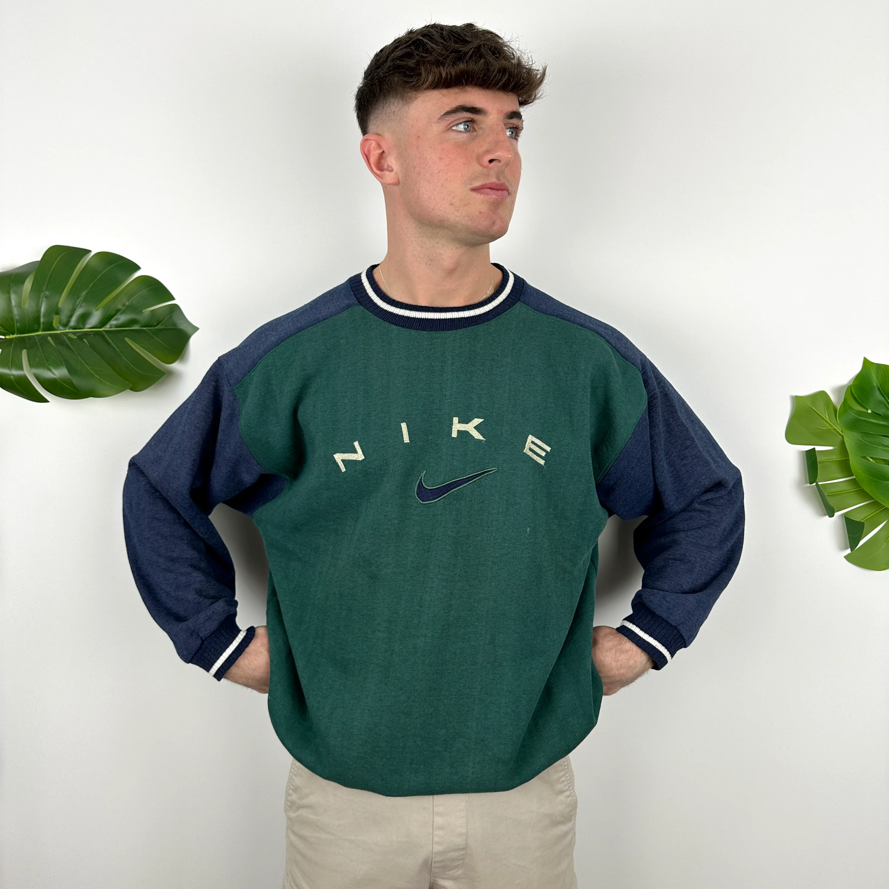 Nike RARE Green Embroidered Spell Out Sweatshirt (XL) - Image 5