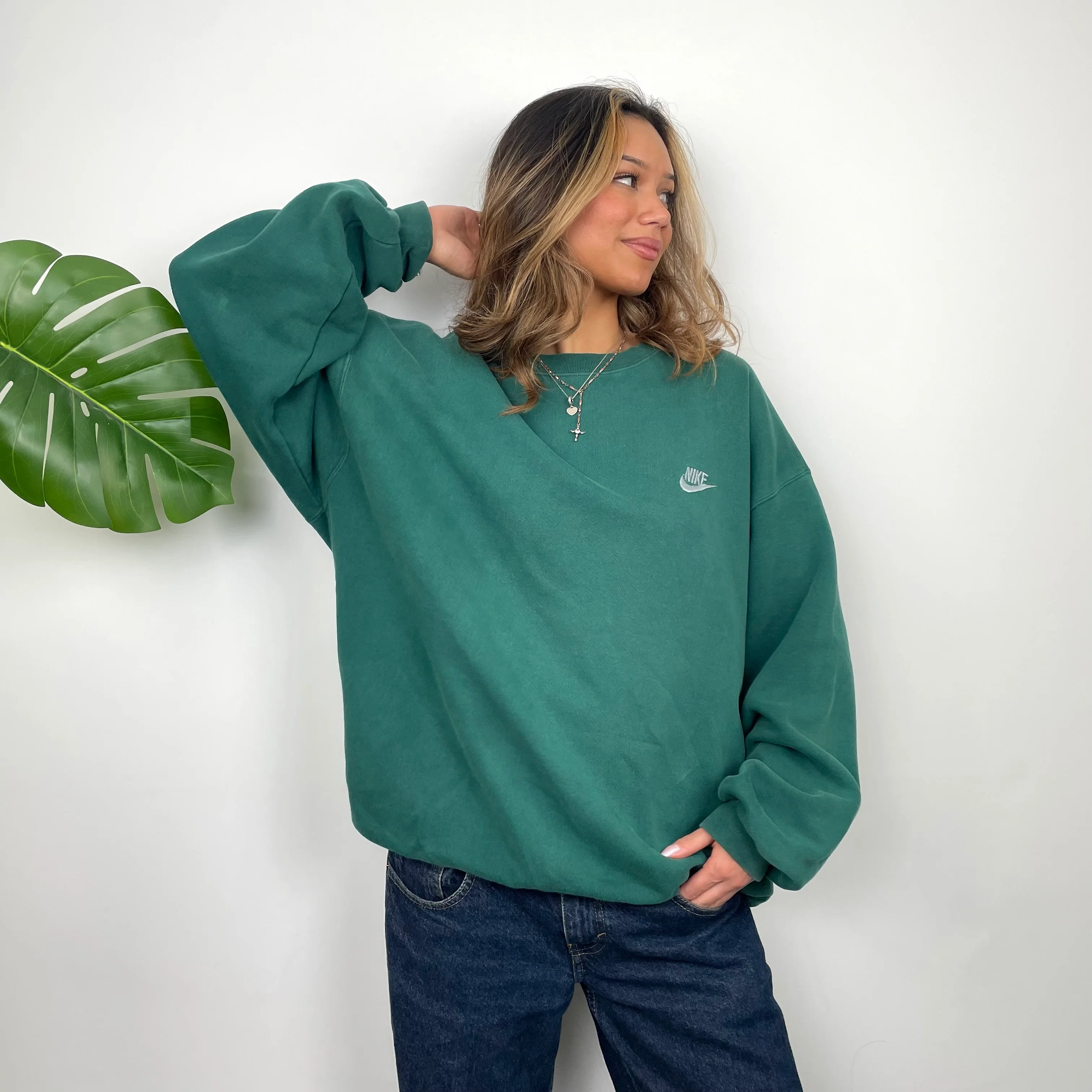 Nike RARE Green Embroidered Spell Out Sweatshirt (L)