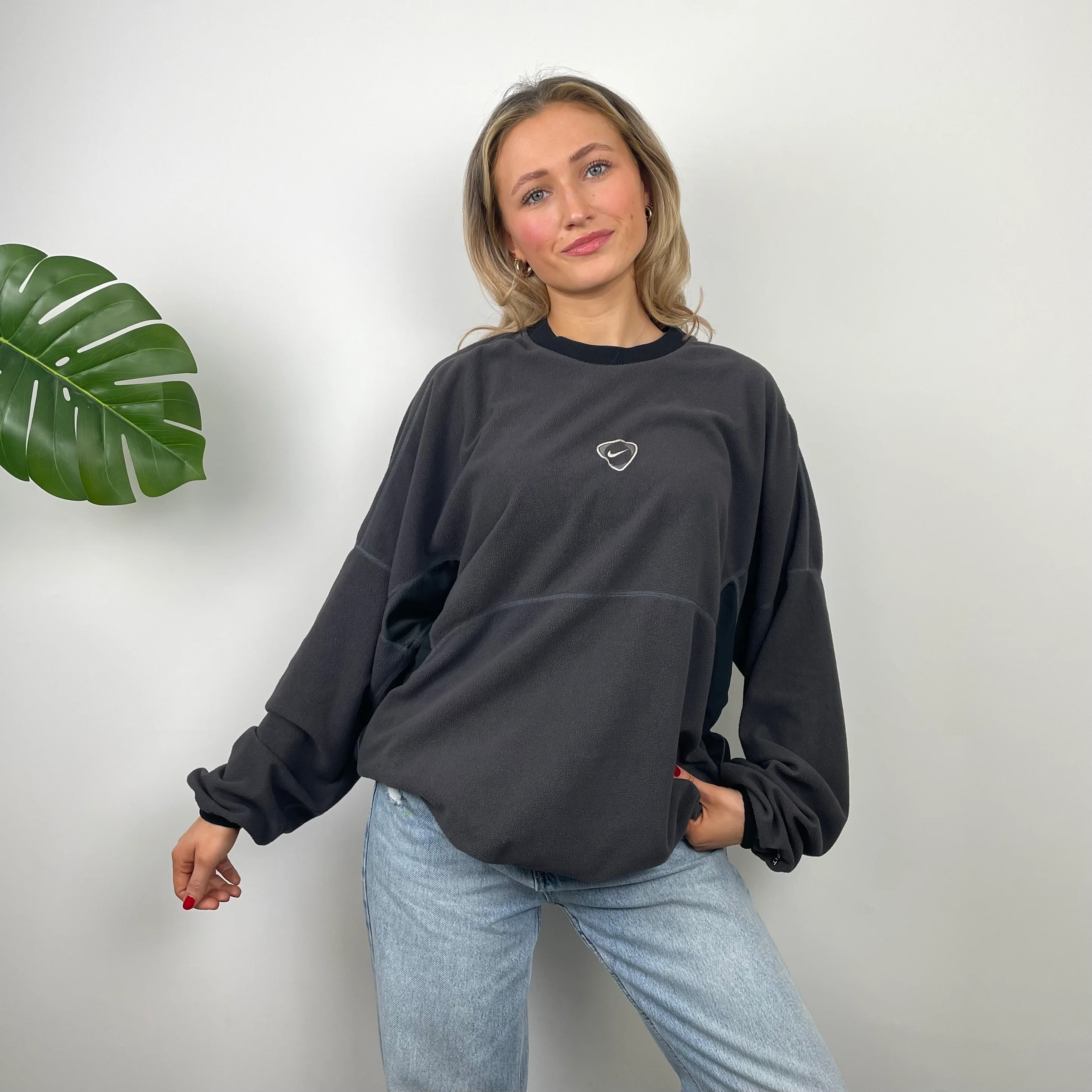 Nike RARE Grey Embroidered Spell Out Fleece Sweatshirt (L)