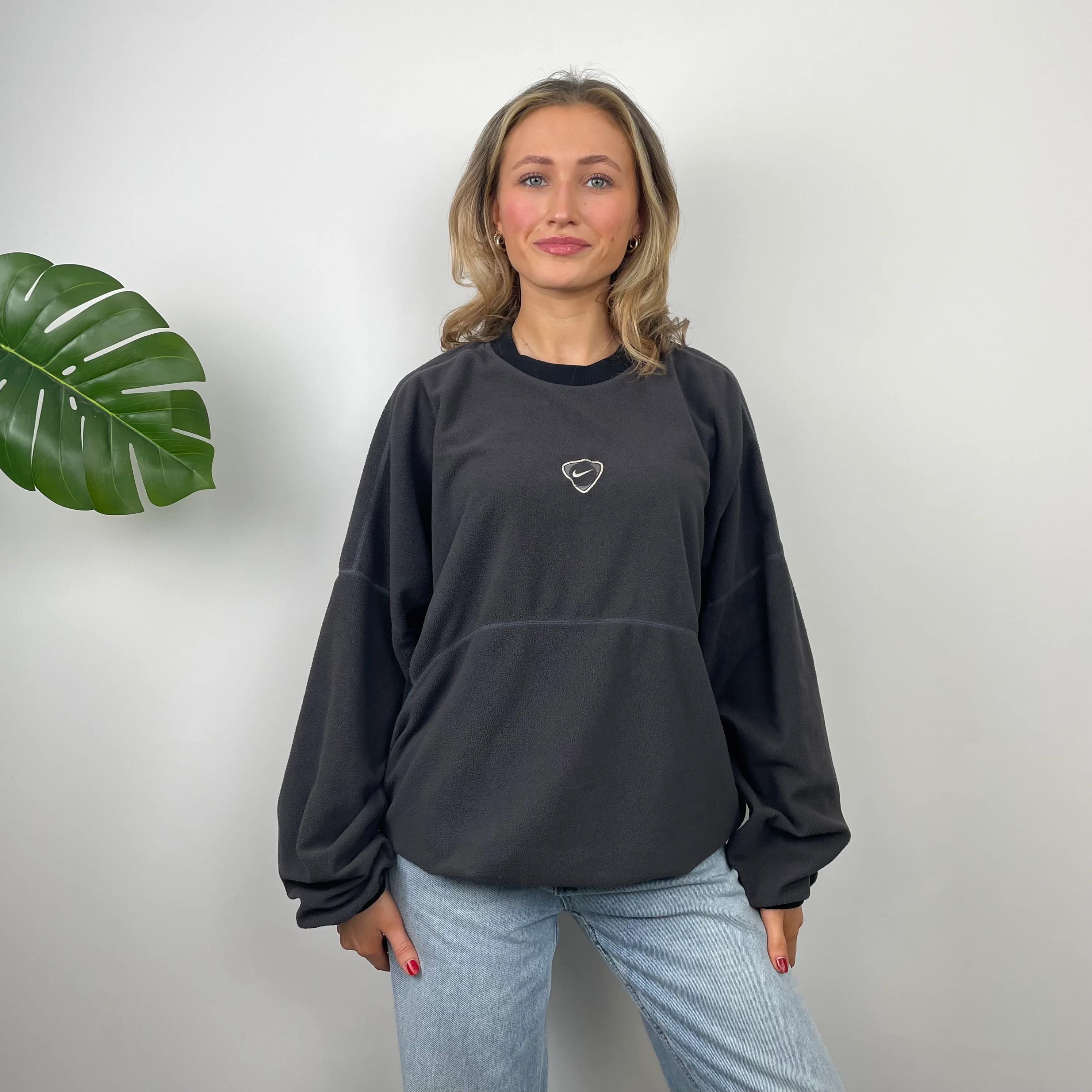 Nike RARE Grey Embroidered Spell Out Fleece Sweatshirt (L) - Image 2