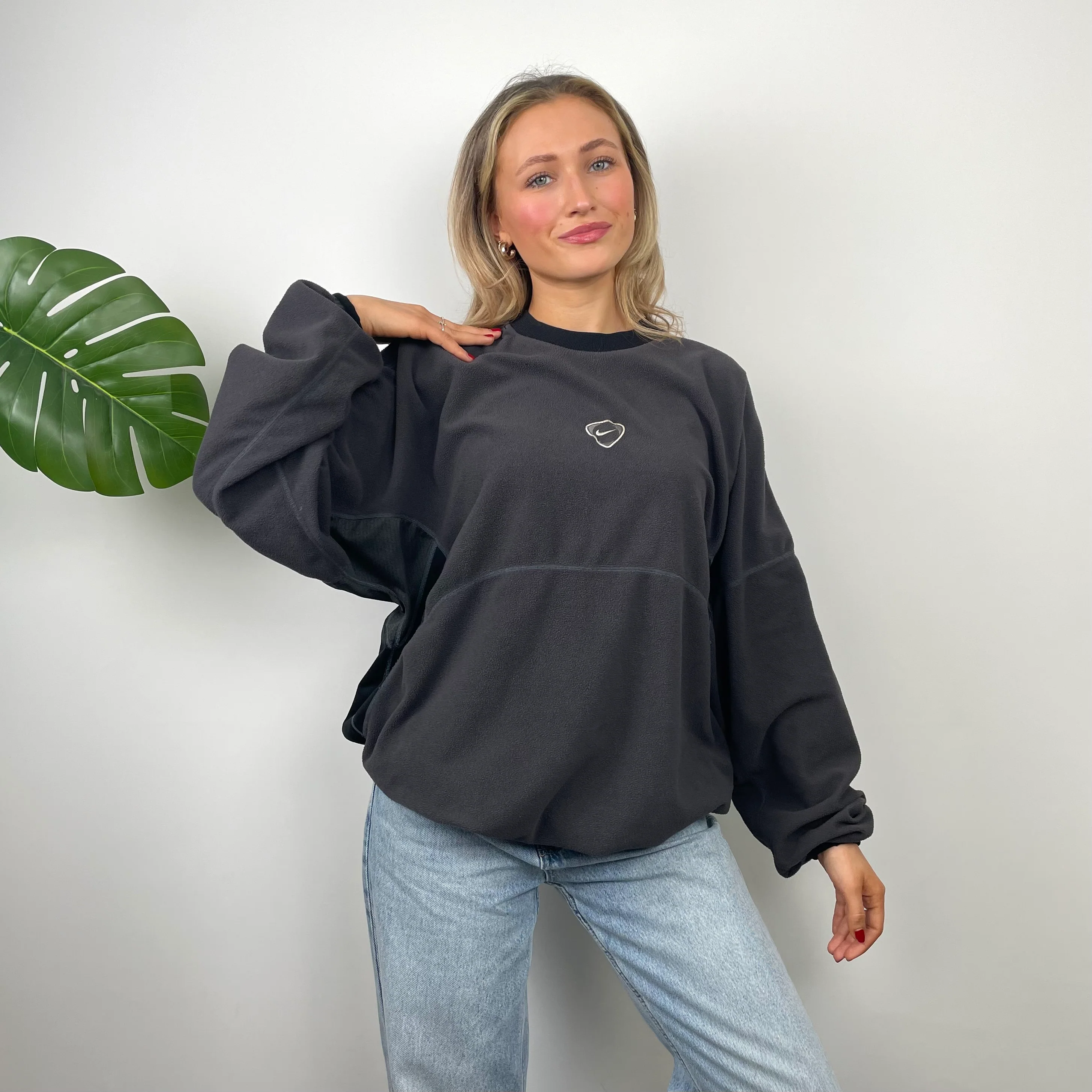 Nike RARE Grey Embroidered Spell Out Fleece Sweatshirt (L) - Image 3