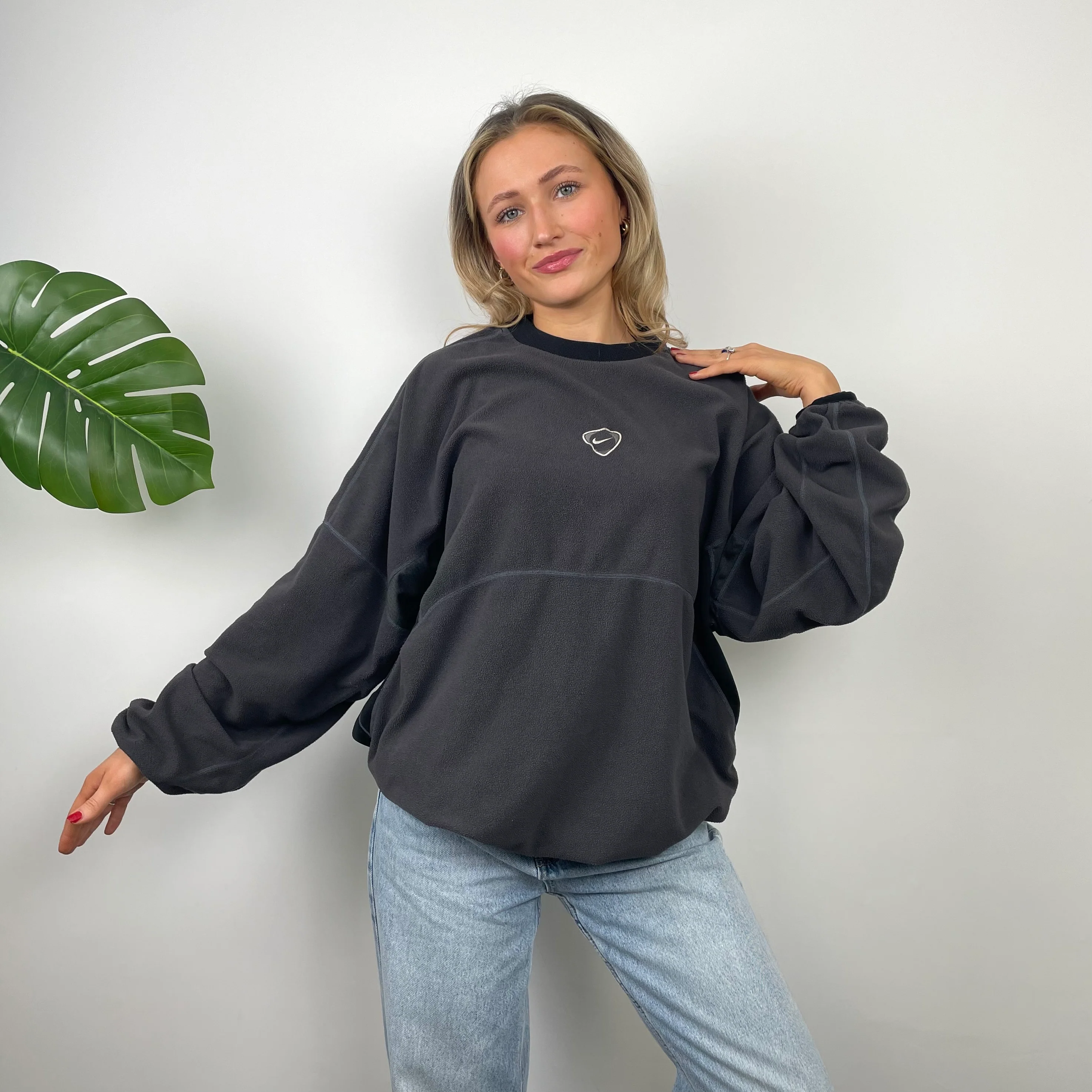 Nike RARE Grey Embroidered Spell Out Fleece Sweatshirt (L) - Image 4