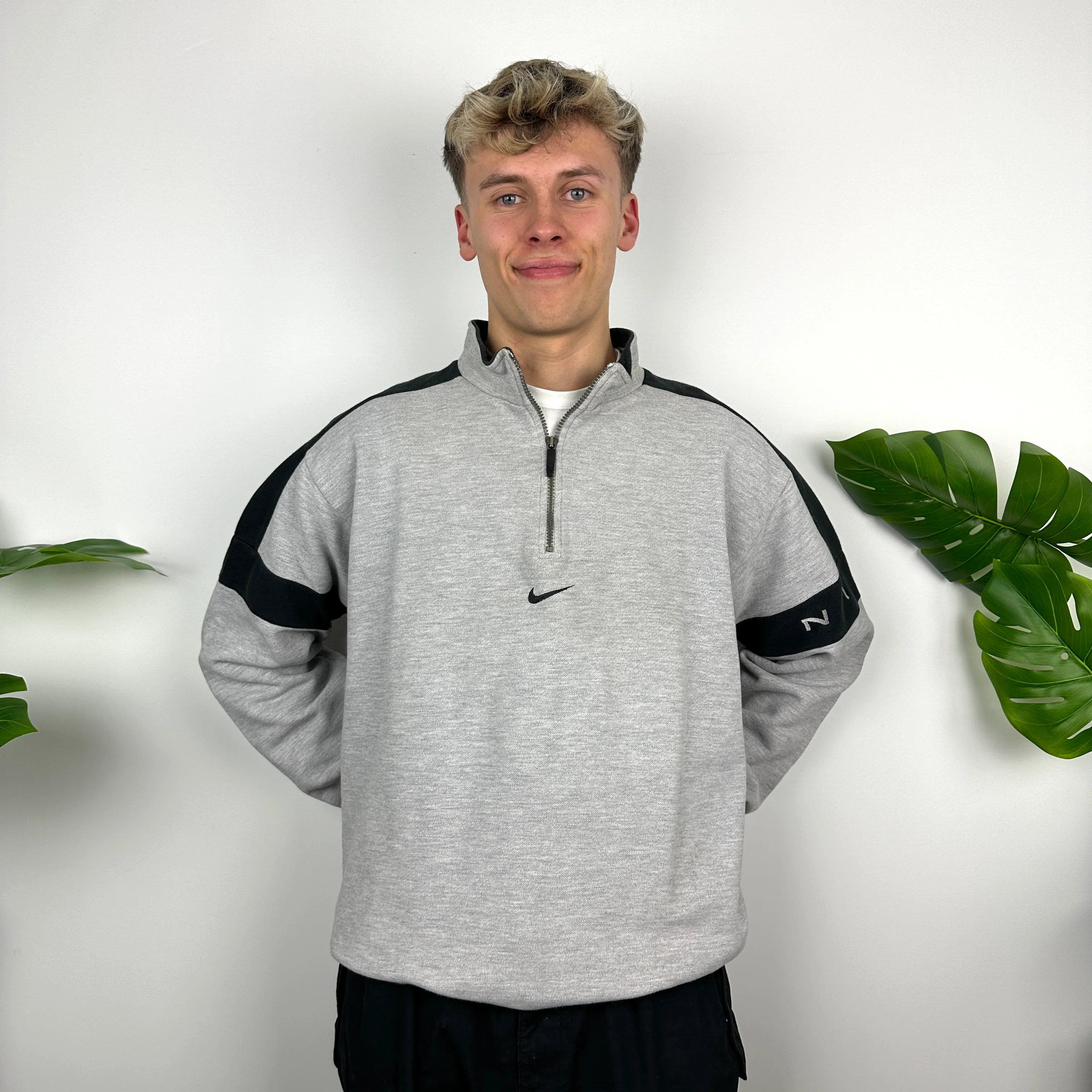 Nike RARE Grey Embroidered Spell Out Quarter Zip Sweatshirt (L) - Image 5