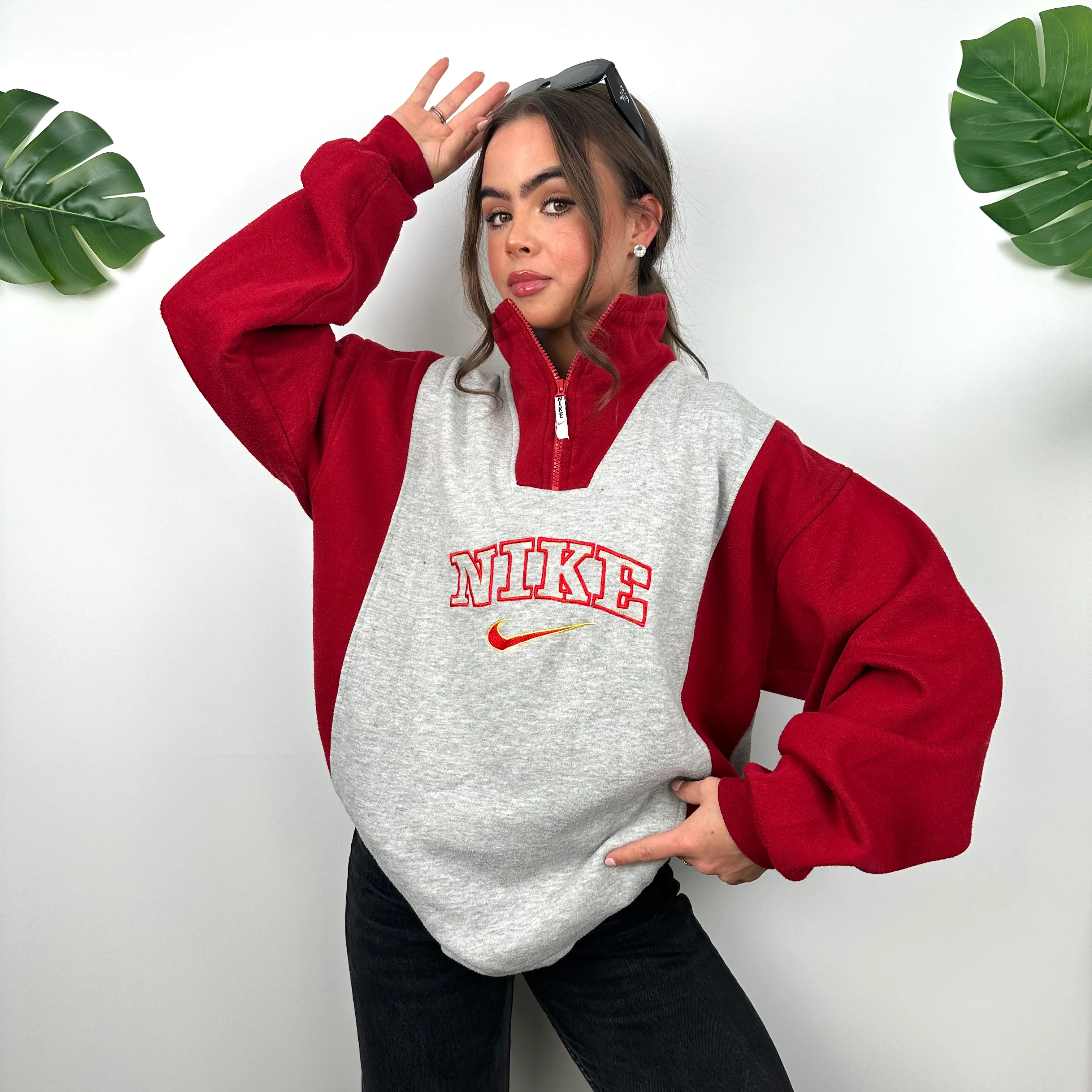 Nike RARE Grey Embroidered Spell Out Quarter Zip Sweatshirt (XL) - Image 4