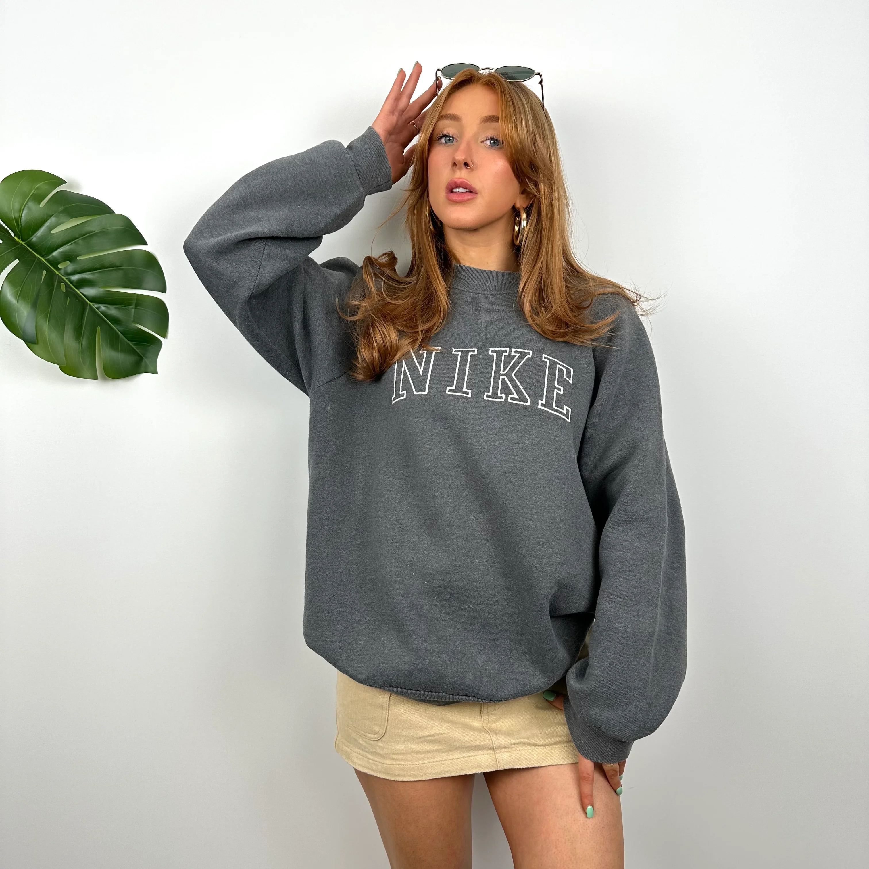Nike RARE Grey Embroidered Spell Out Sweatshirt (L) - Image 4