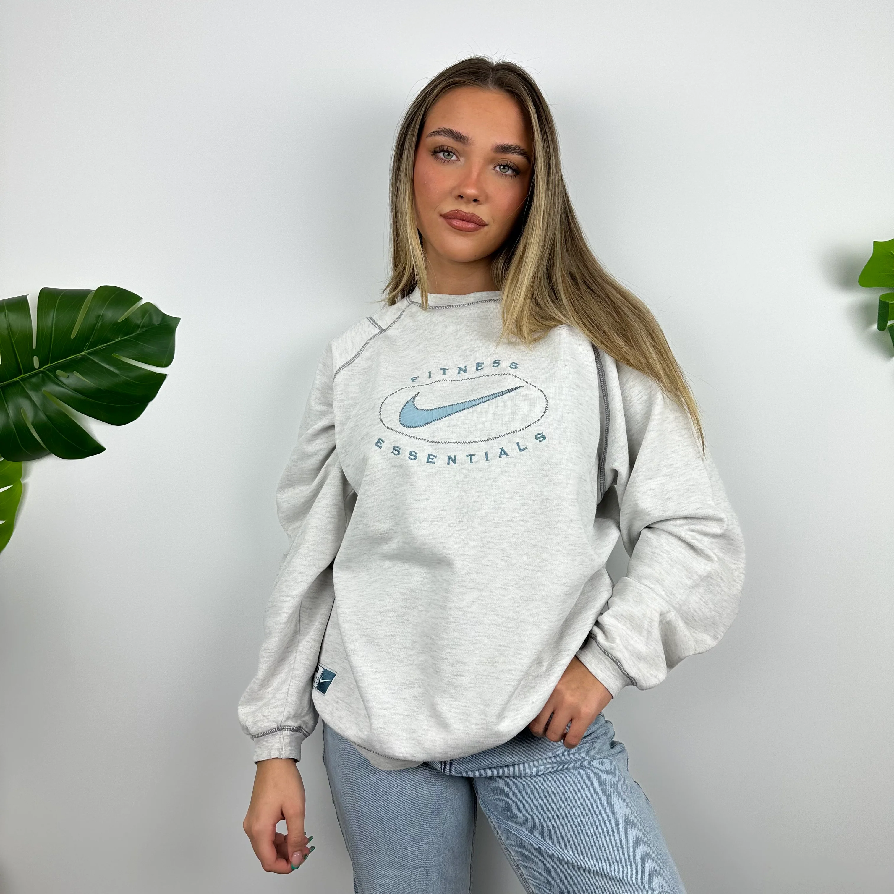 Nike RARE Grey Embroidered Swoosh Sweatshirt (M) - Image 2
