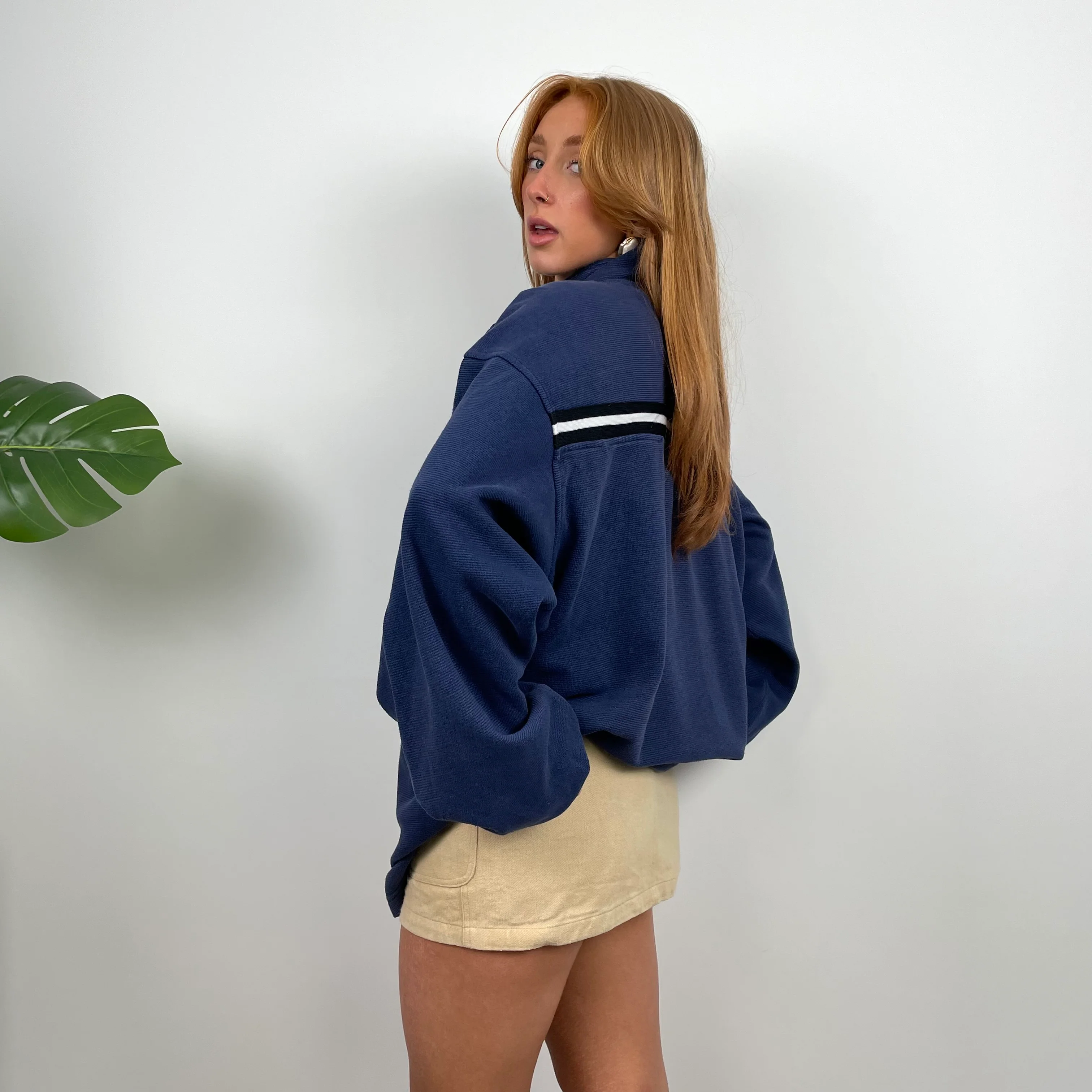 Nike RARE Navy Embroidered Spell Out Quarter Zip Sweatshirt (L) - Image 4