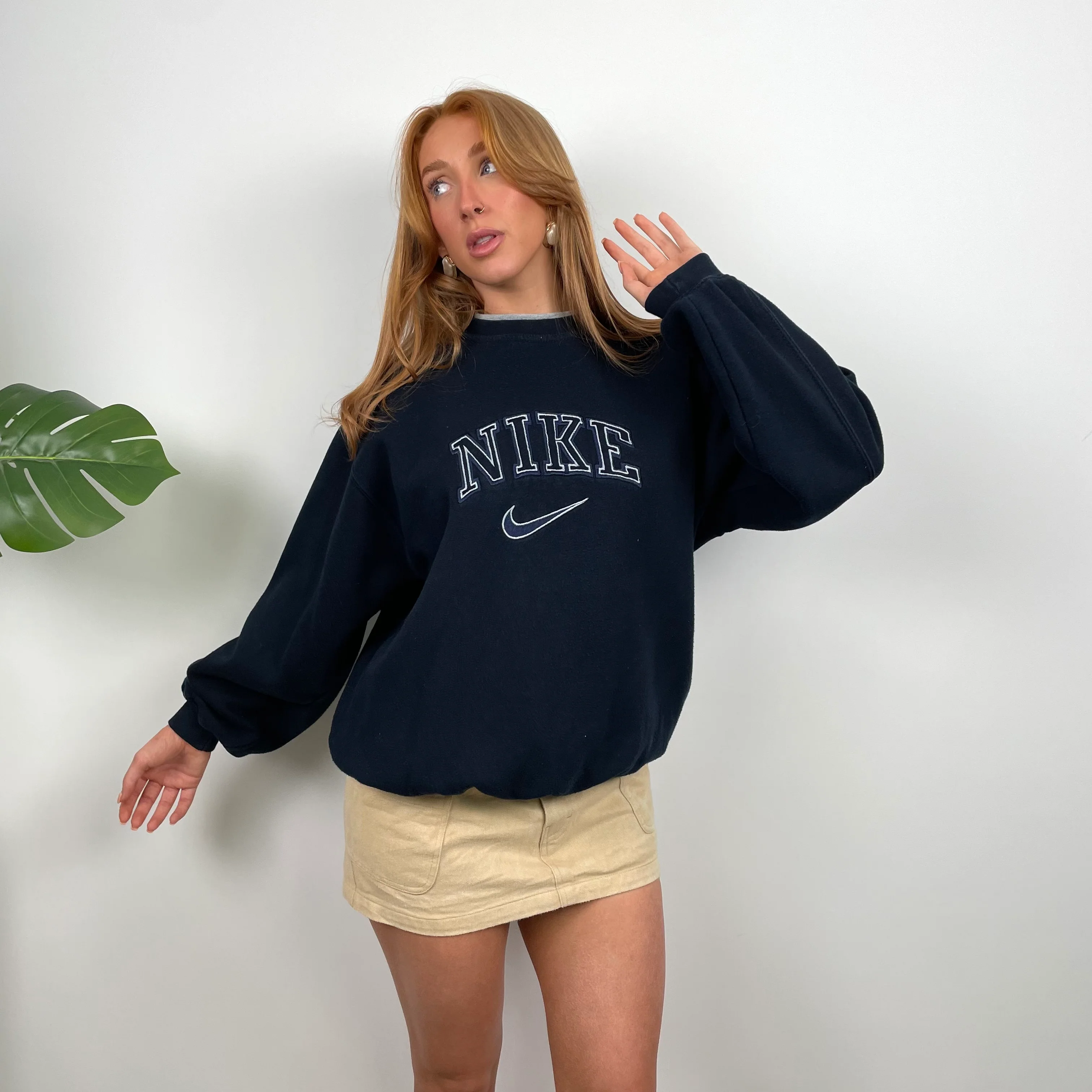 Nike RARE Navy Embroidered Spell Out Sweatshirt (L) - Image 2
