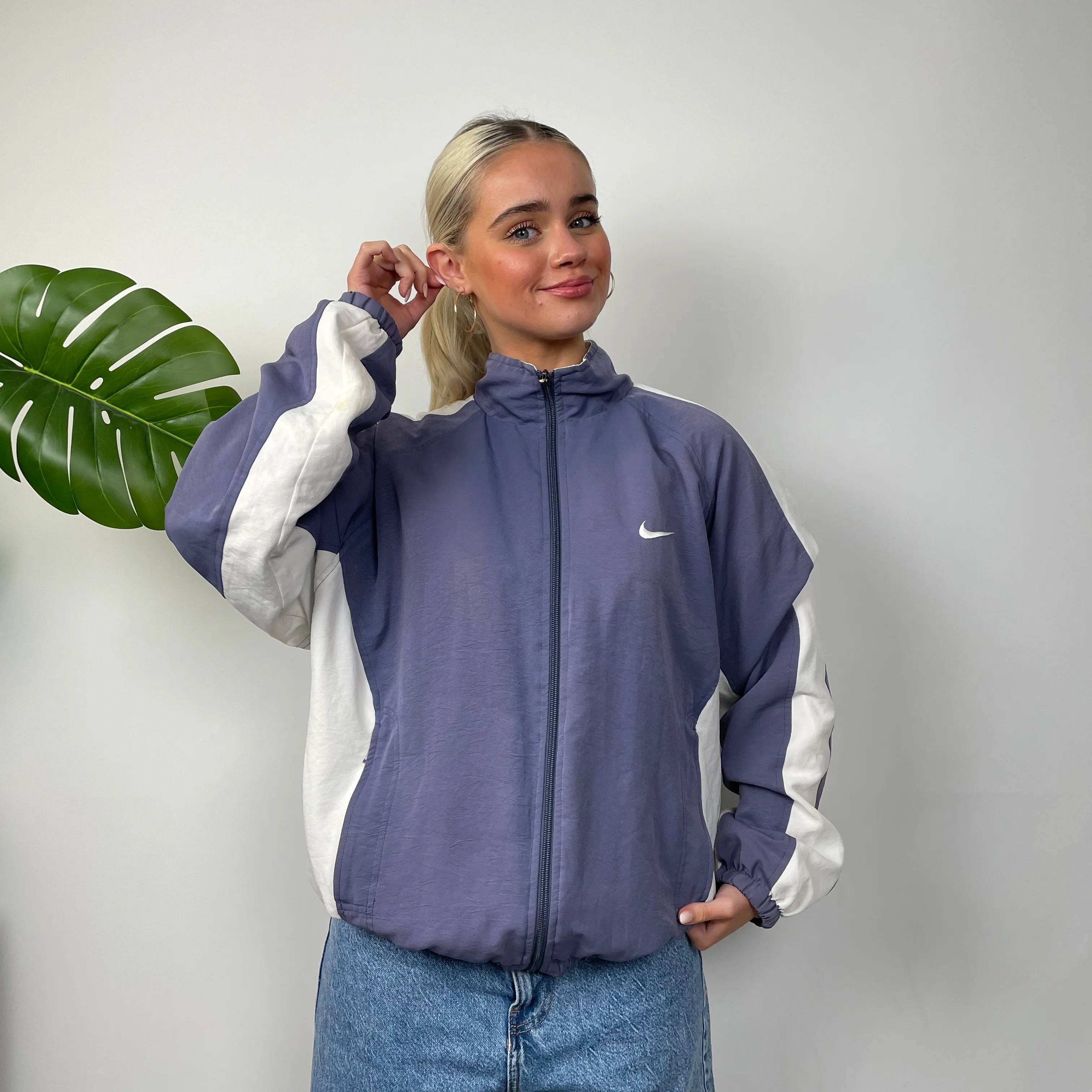 Nike RARE Navy Embroidered Spell Out Zip Up Windbreaker Jacket (M) - Image 3